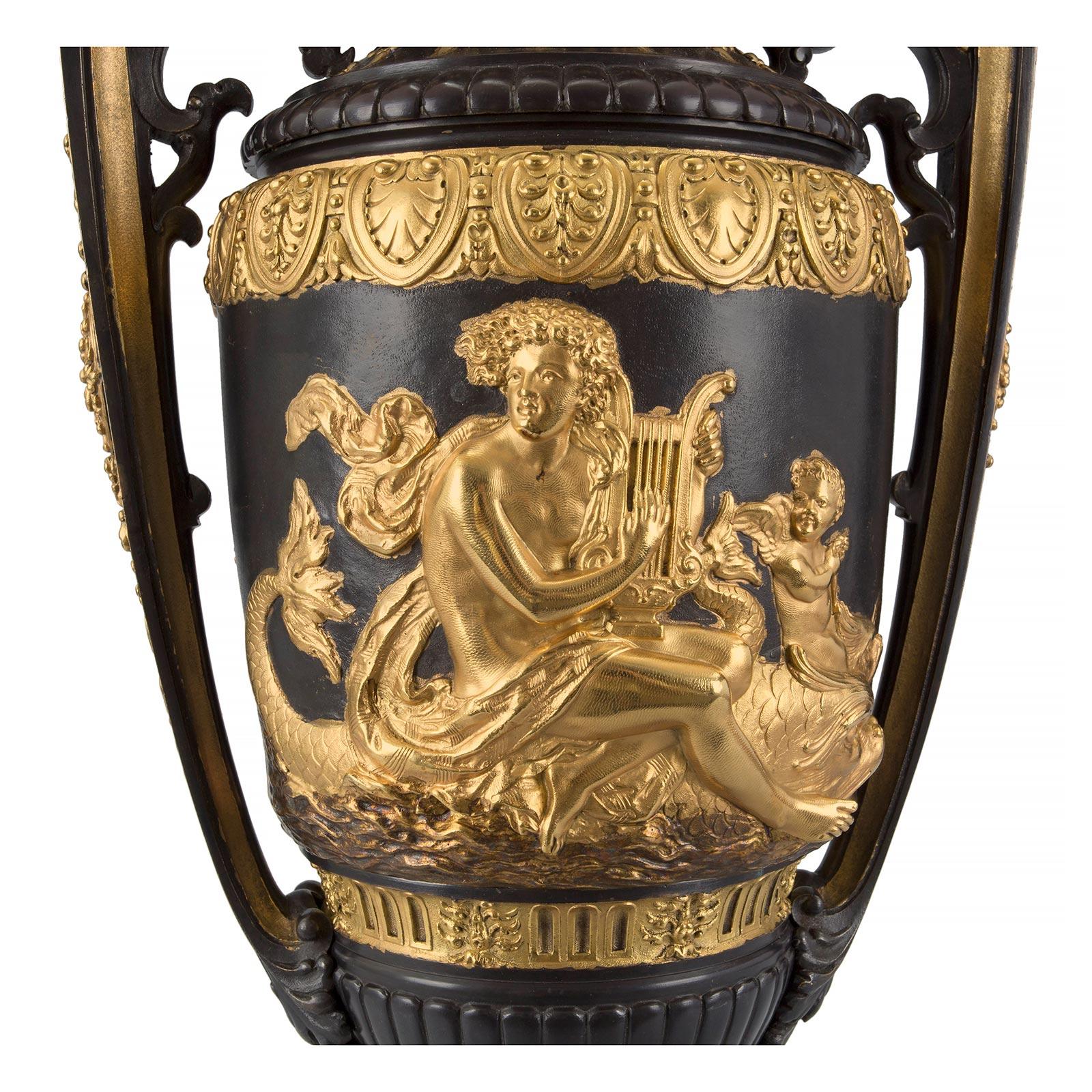 Bronze Lampes françaises de style Renaissance du XIXe siècle en bronze, bronze doré et marbre en vente