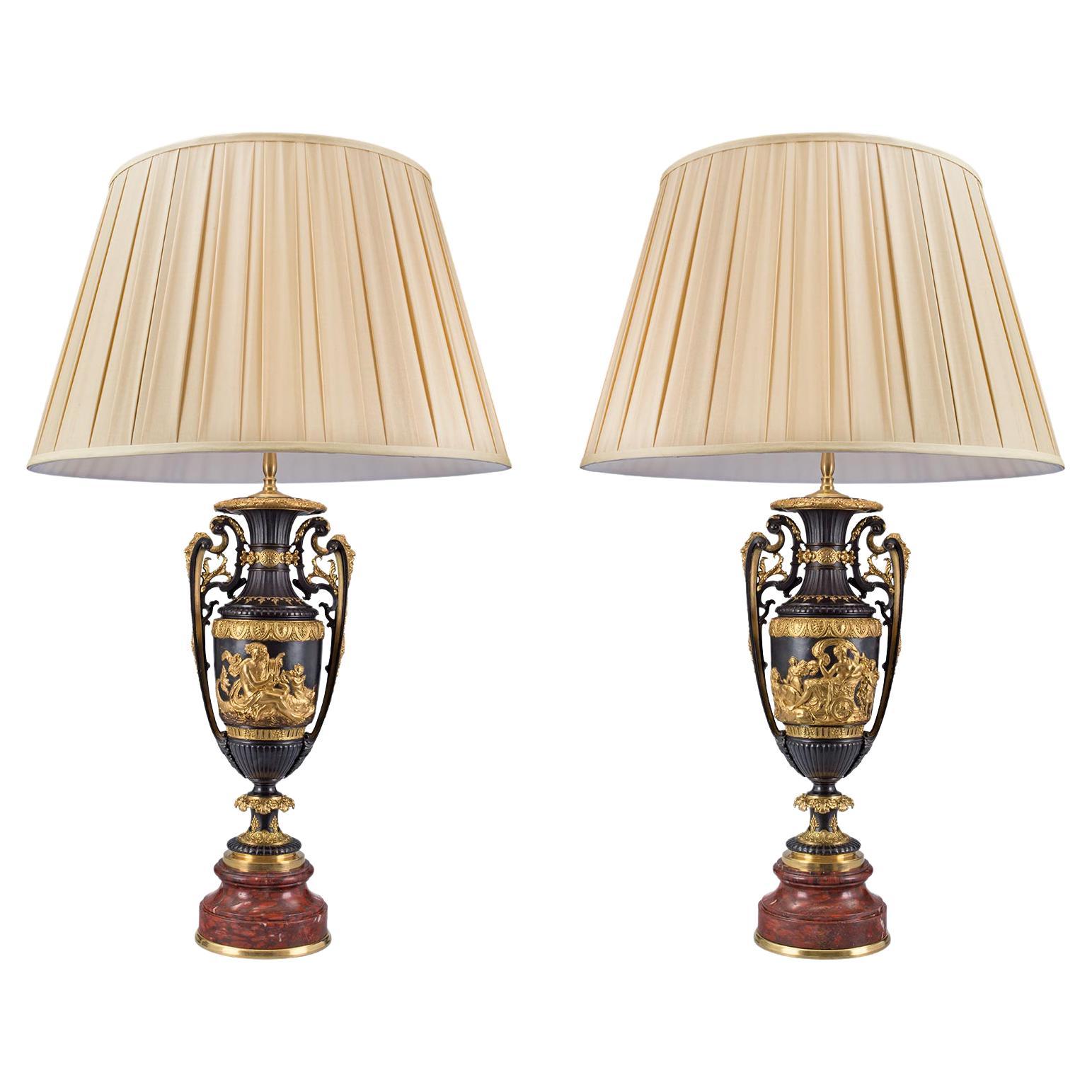 Lampade francesi del XIX secolo in stile rinascimentale in bronzo, ormolu e marmo