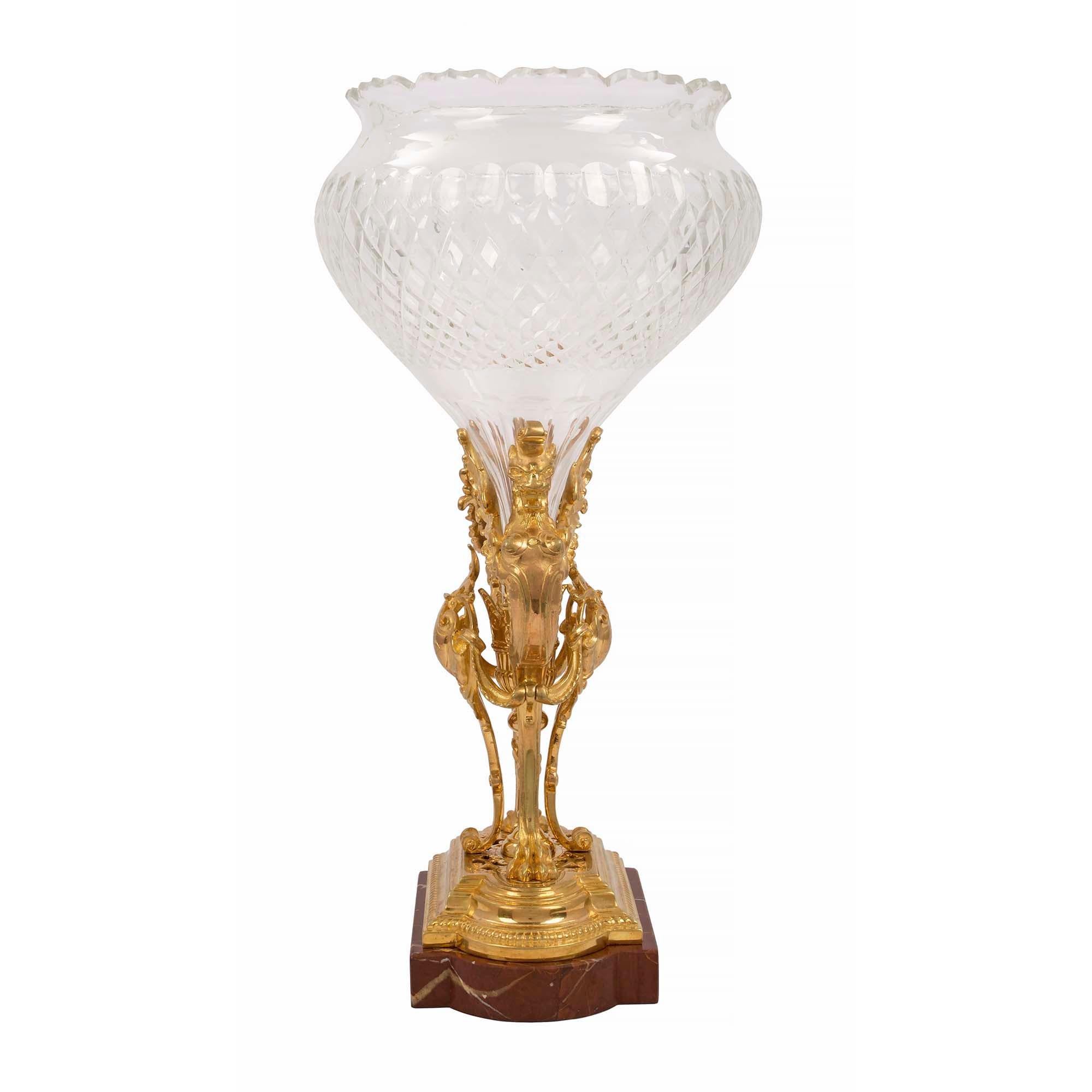 French 19th Century Renaissance Style Marble and Baccarat Crystal Centerpiece In Good Condition In West Palm Beach, FL