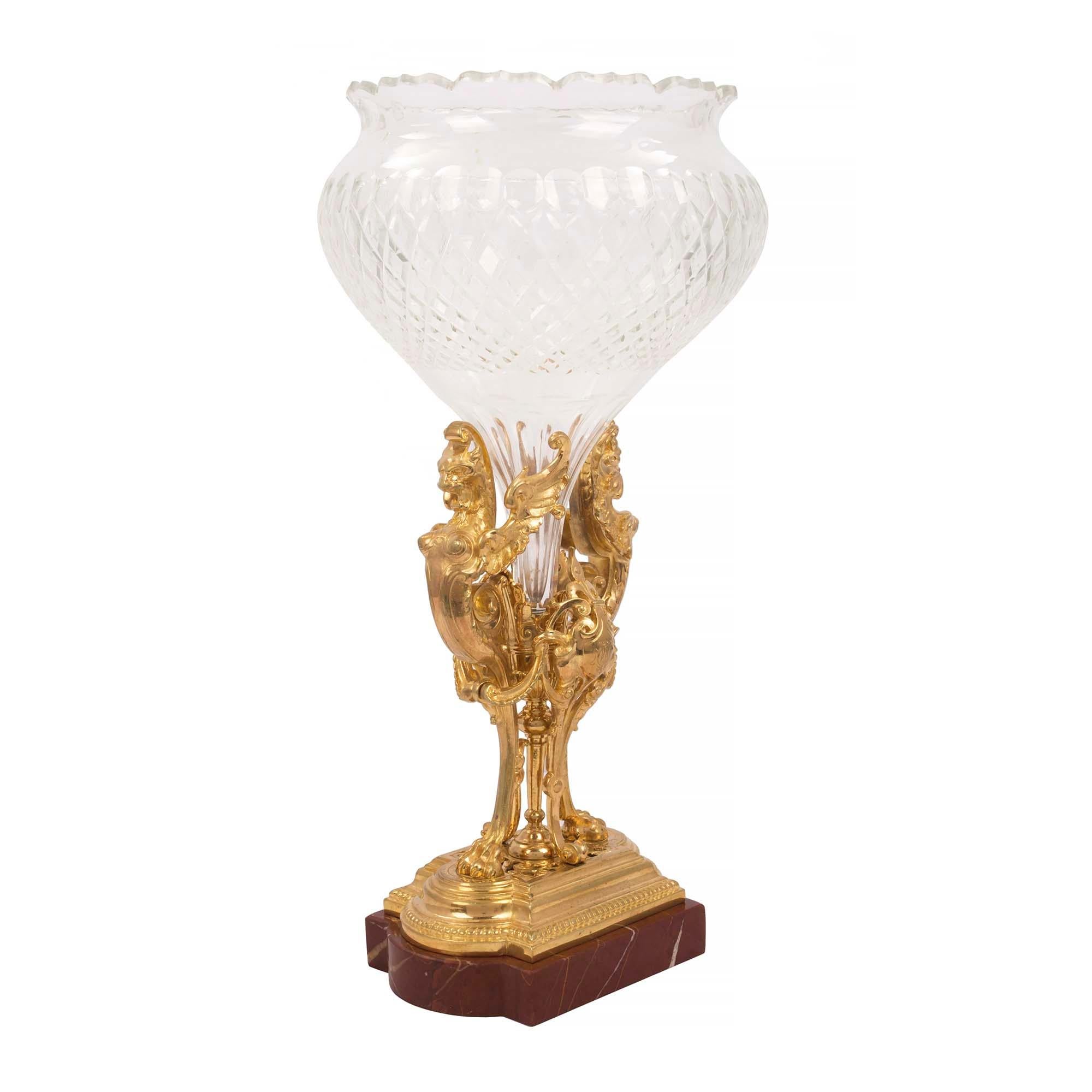 French 19th Century Renaissance Style Marble and Baccarat Crystal Centerpiece 1