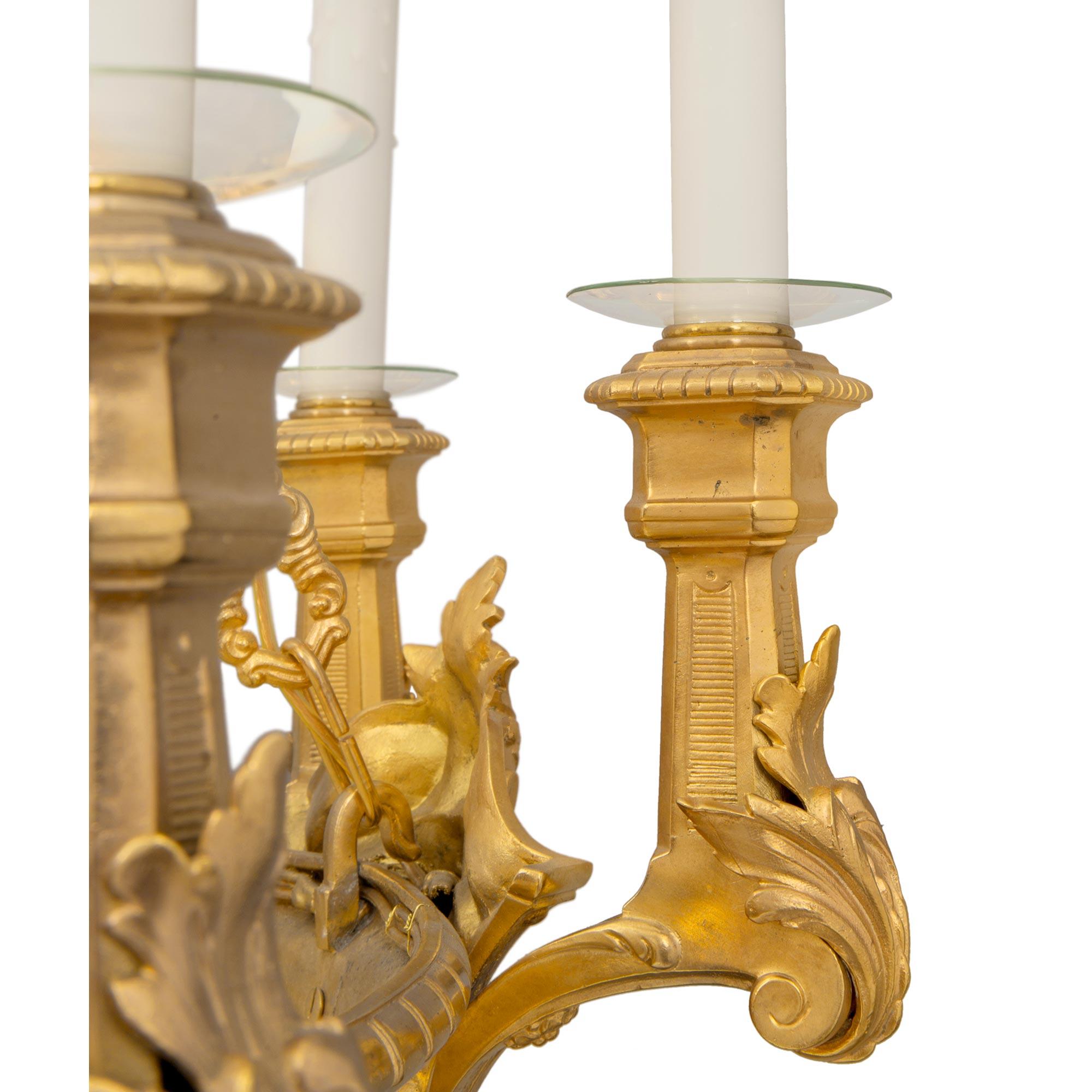 French 19th Century Renaissance Style Ormolu and Onyx Chandelier For Sale 1