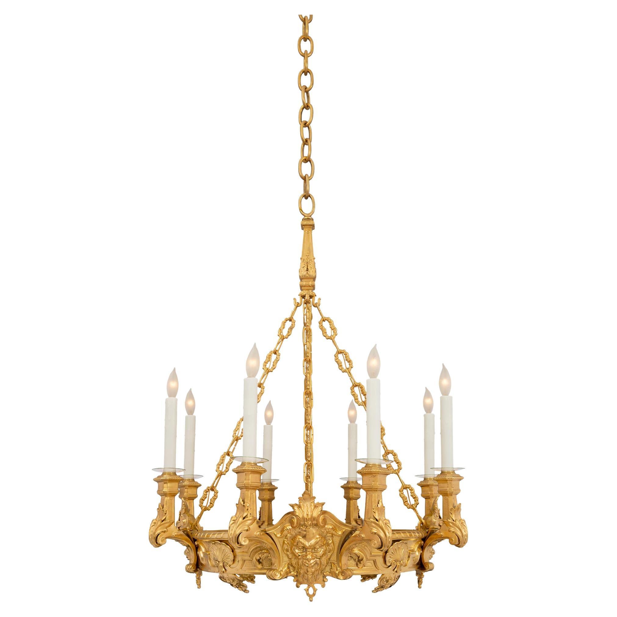 Lustre français de style Renaissance du XIXe siècle en bronze doré et onyx