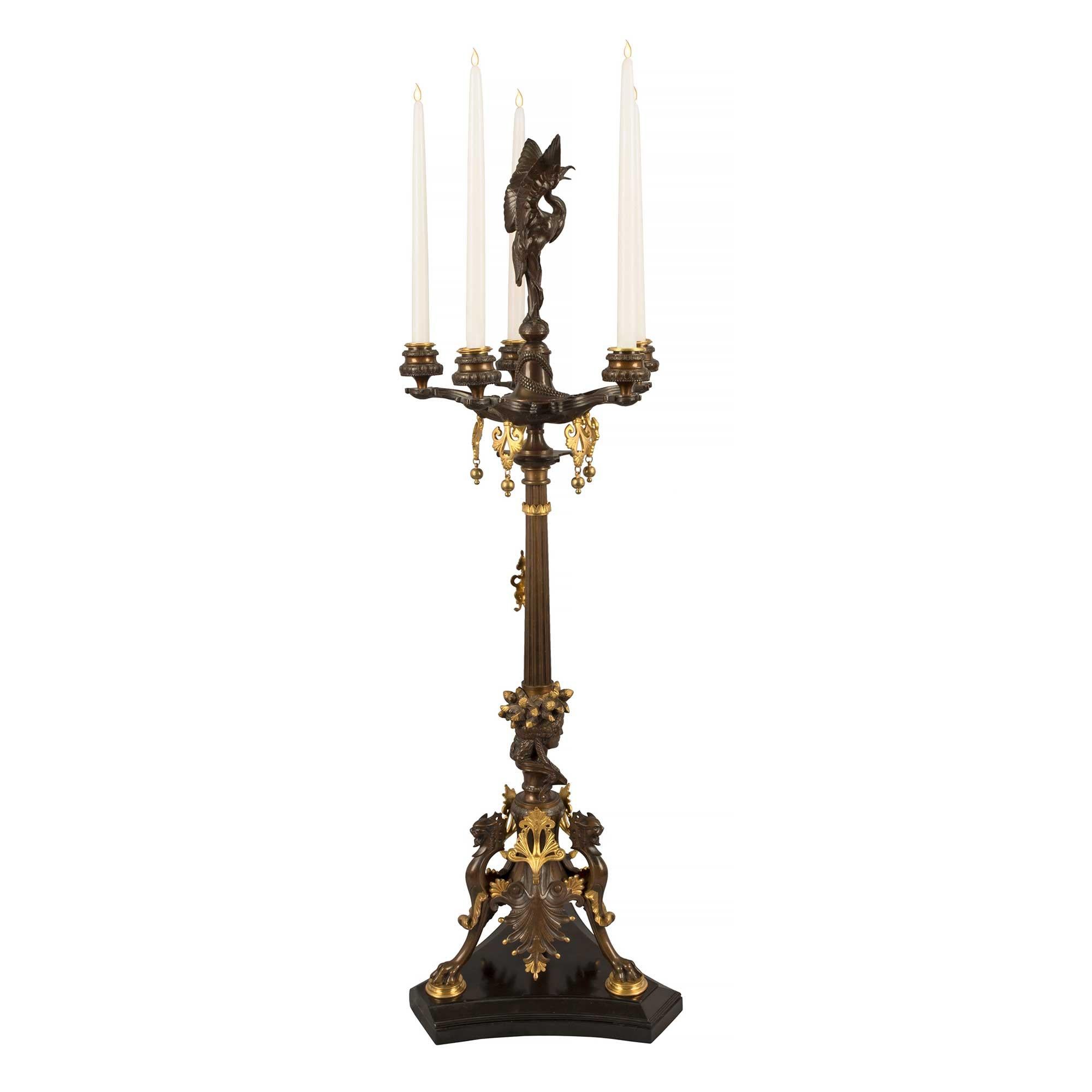 French 19th Century Renaissance Style Ormolu and Patinated Bronze Candelabras In Good Condition For Sale In West Palm Beach, FL