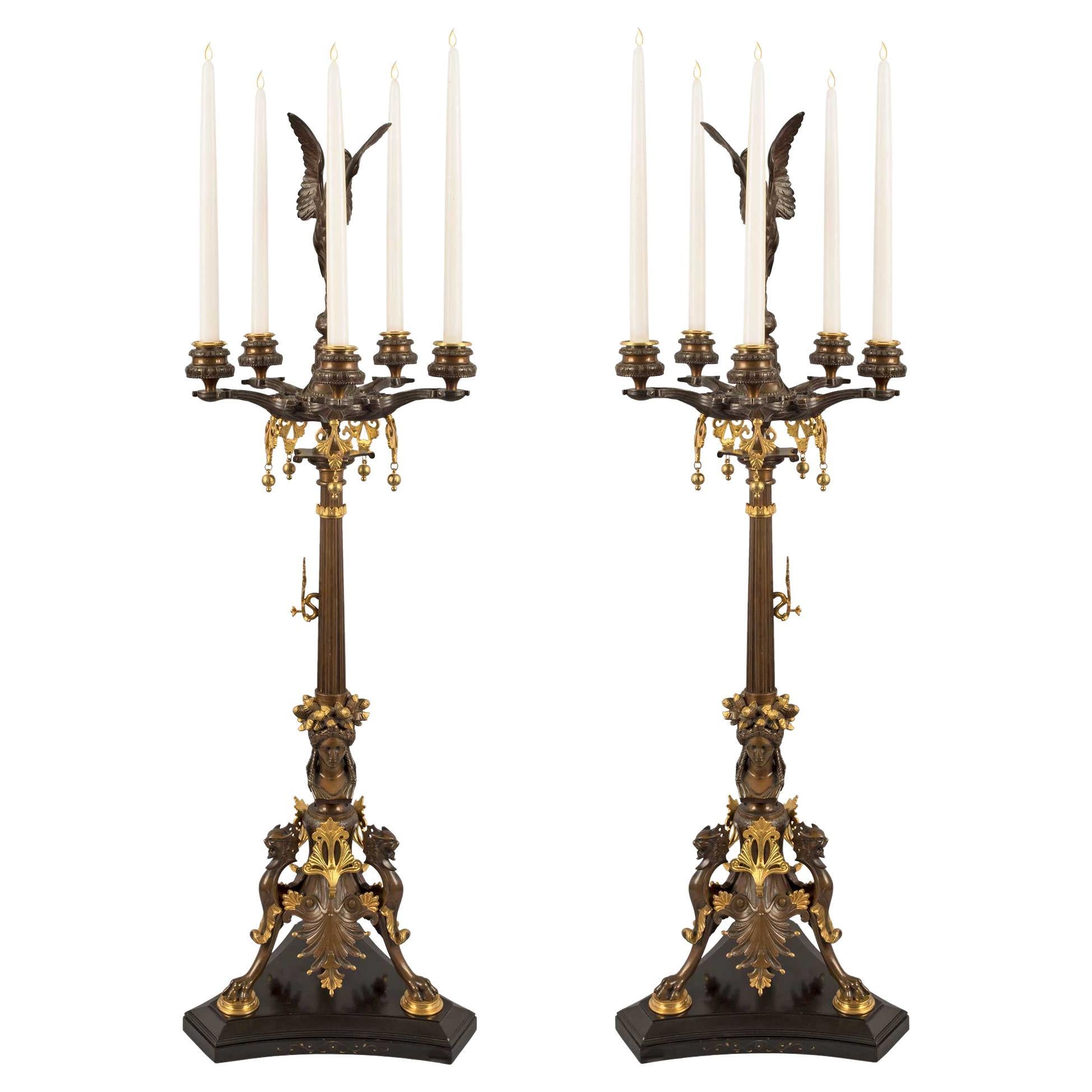 French 19th Century Renaissance Style Ormolu and Patinated Bronze Candelabras For Sale