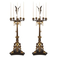 French 19th Century Renaissance Style Ormolu and Patinated Bronze Candelabras