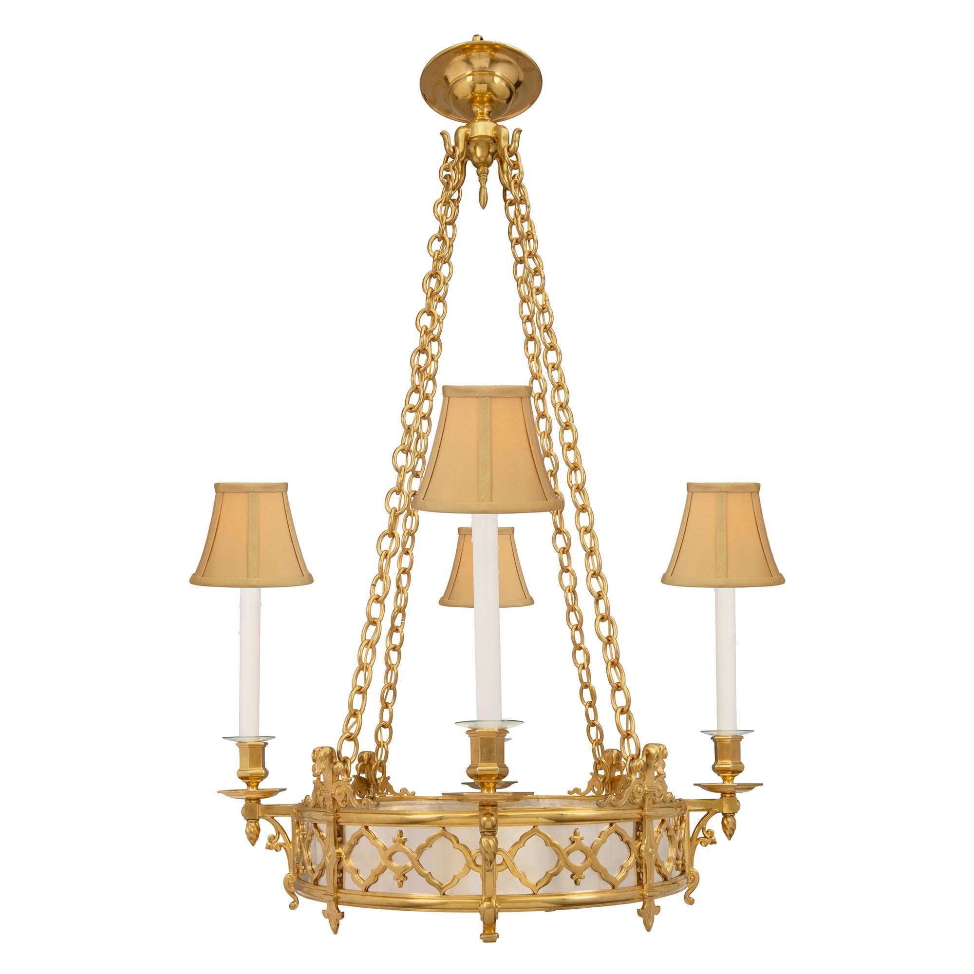 French 19th Century Renaissance Style Ormolu and Silvered Bronze Chandelier