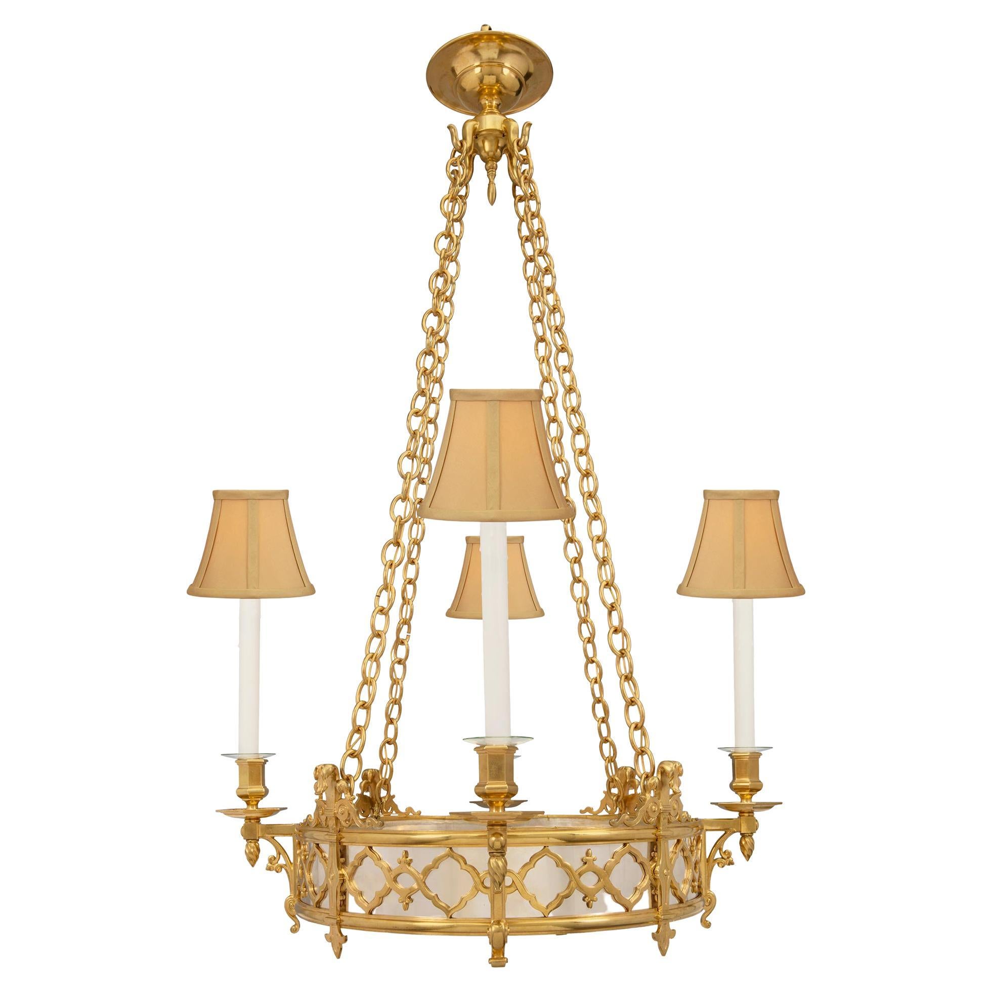 French 19th Century Renaissance Style Ormolu and Silvered Bronze Chandelier