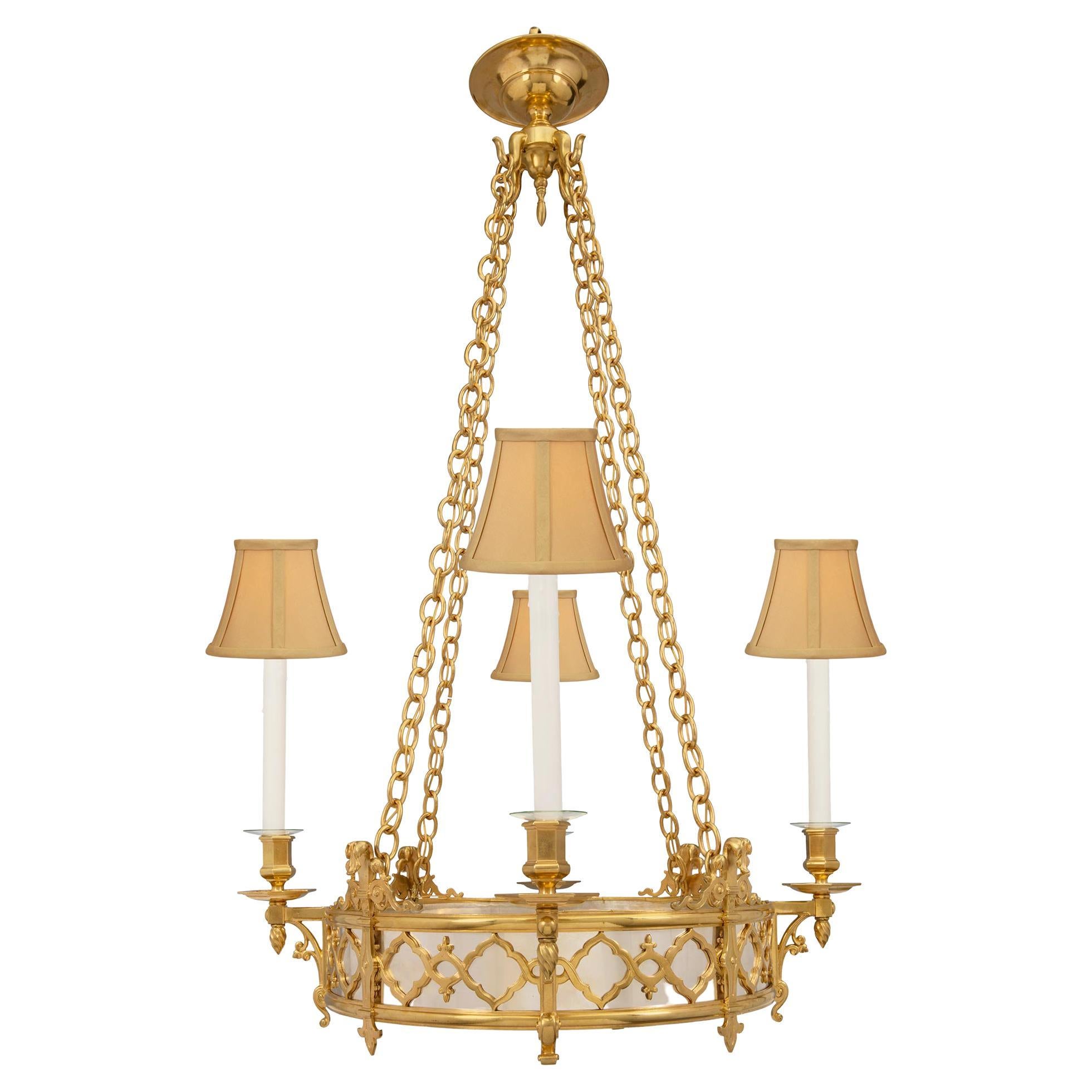 French 19th Century Renaissance Style Ormolu and Silvered Bronze Chandelier For Sale