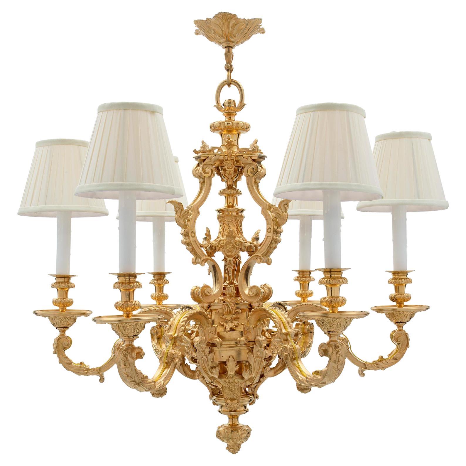  French 19th Century Renaissance Style Ormolu Six-Light Chandelier For Sale