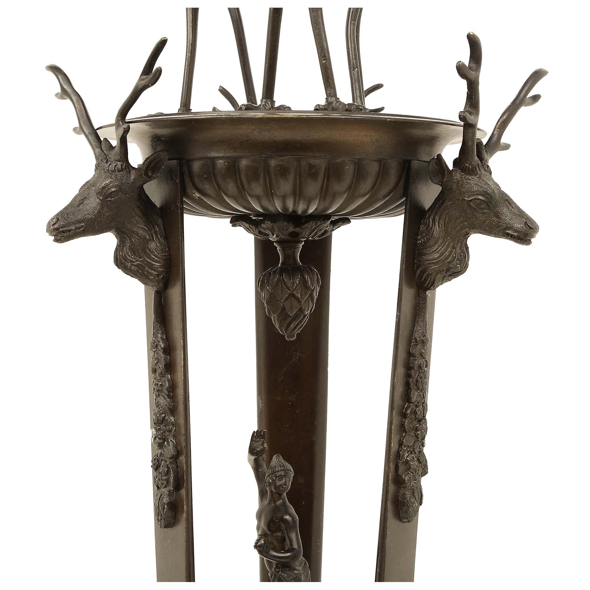 Bronze Lampes à huile sur pied en bronze patiné de style Renaissance du XIXe siècle français en vente
