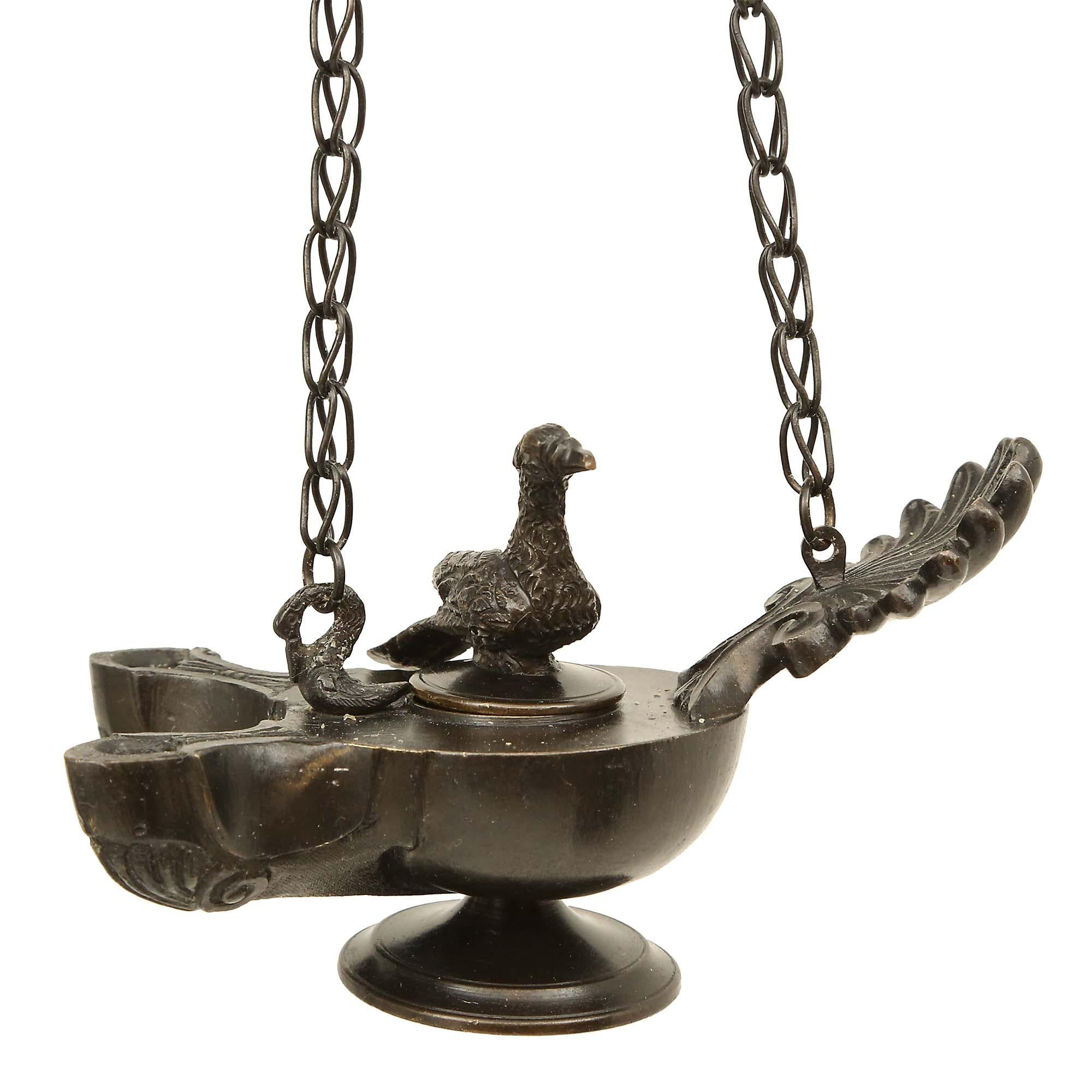 Lampes à huile sur pied en bronze patiné de style Renaissance du XIXe siècle français en vente 1