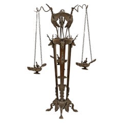 Lampade a olio in bronzo patinato in stile rinascimentale francese del XIX secolo su stativo