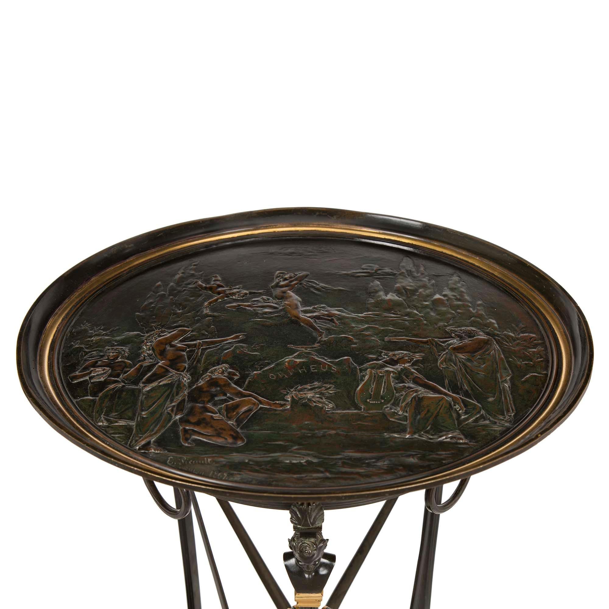 Ormolu French 19th Century Renaissance Style Patinated Bronze Tazza Designed Side Table For Sale