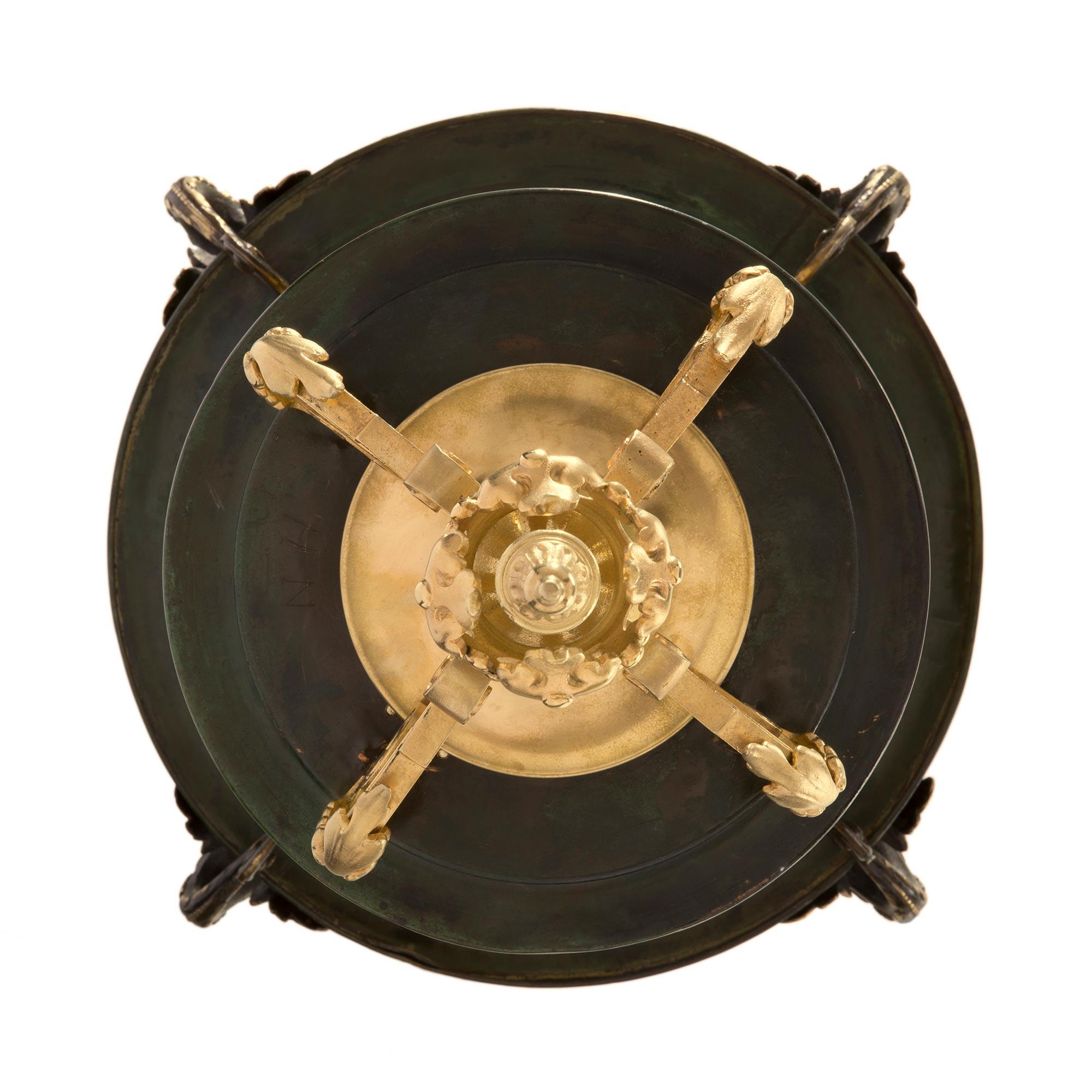 French 19th Century Renaissance Style Verdigris Bronze, Ormolu and Glass Lantern For Sale 4