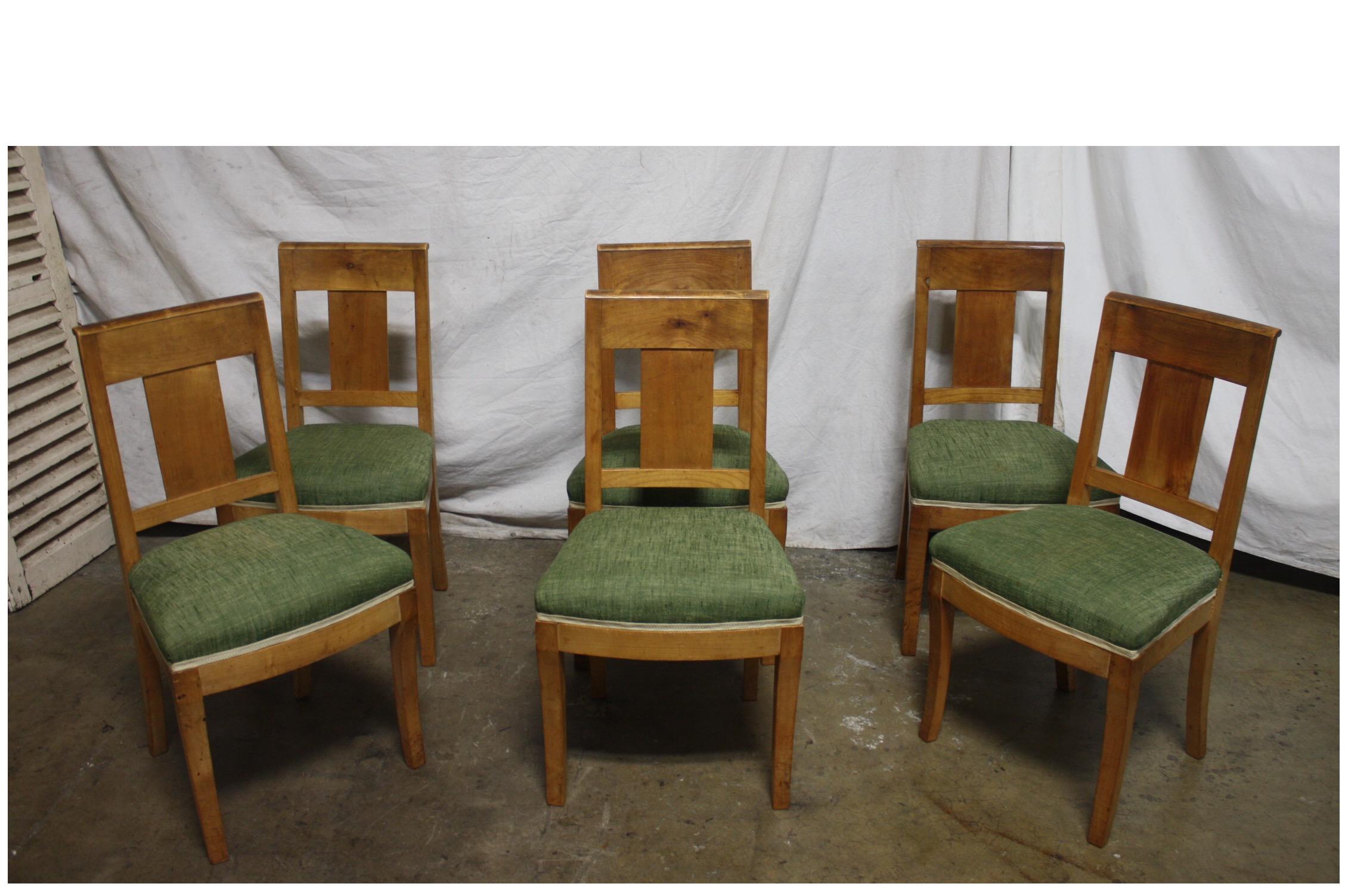 French 19th century restauration dining room chairs.