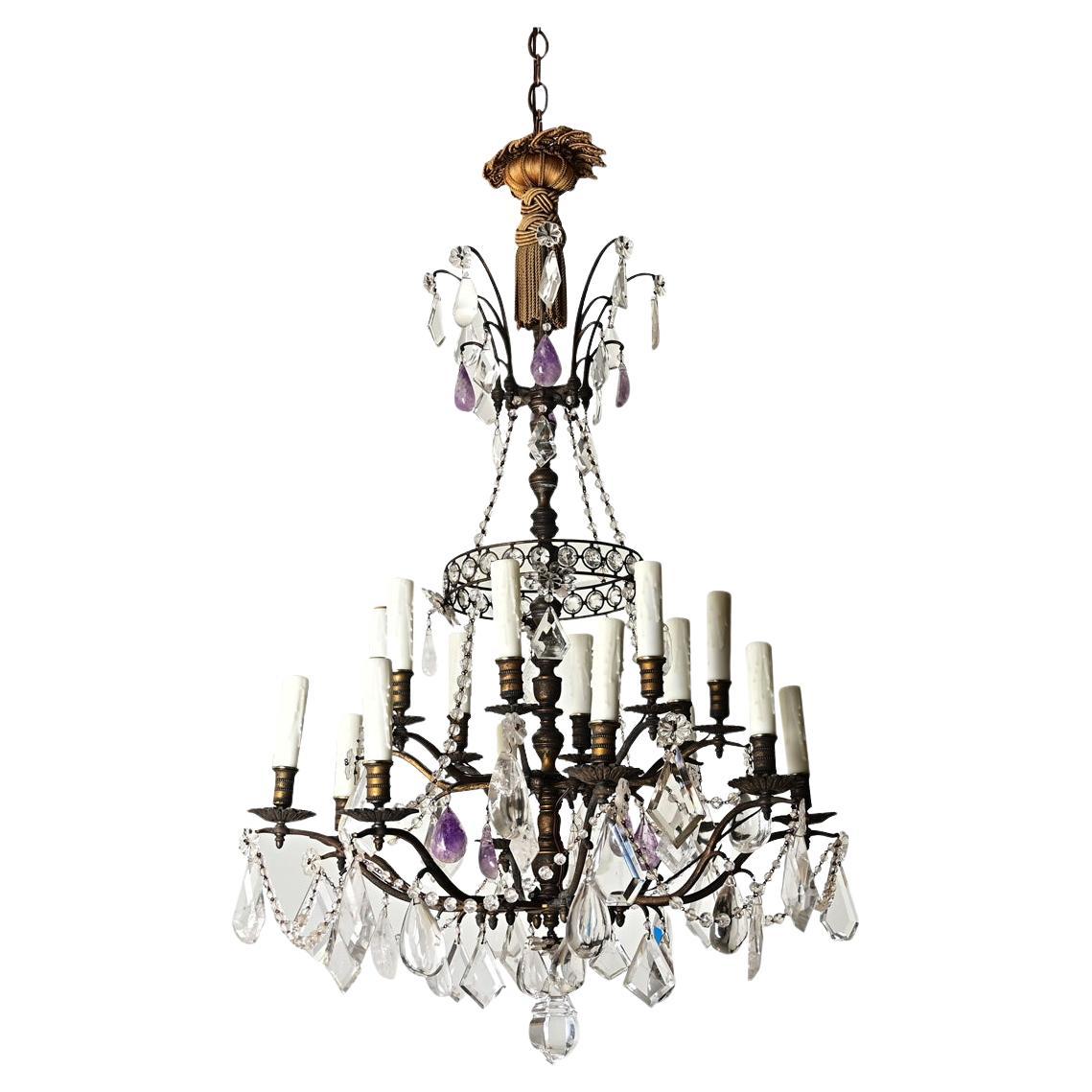 French 19th Century Rock Crystal and Amethyst Chandelier For Sale