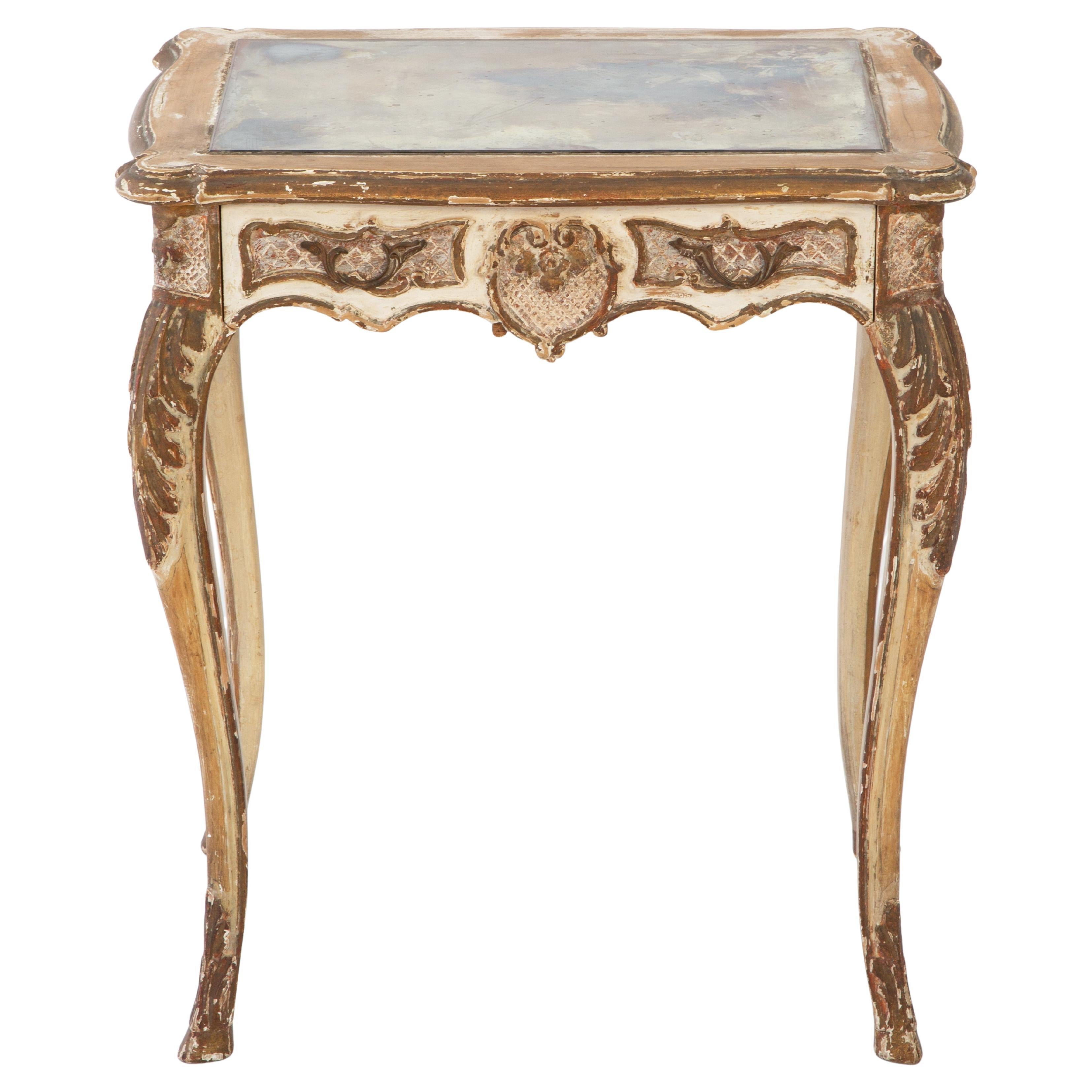 Table d'appoint French Rococo du 19ème siècle avec tiroir et plateau en miroir