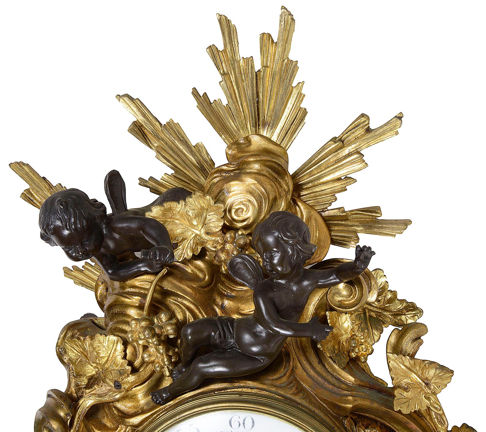 Gilt French 19th Century Rococo Cartel Wall Clock, in the Louis XVI Style For Sale