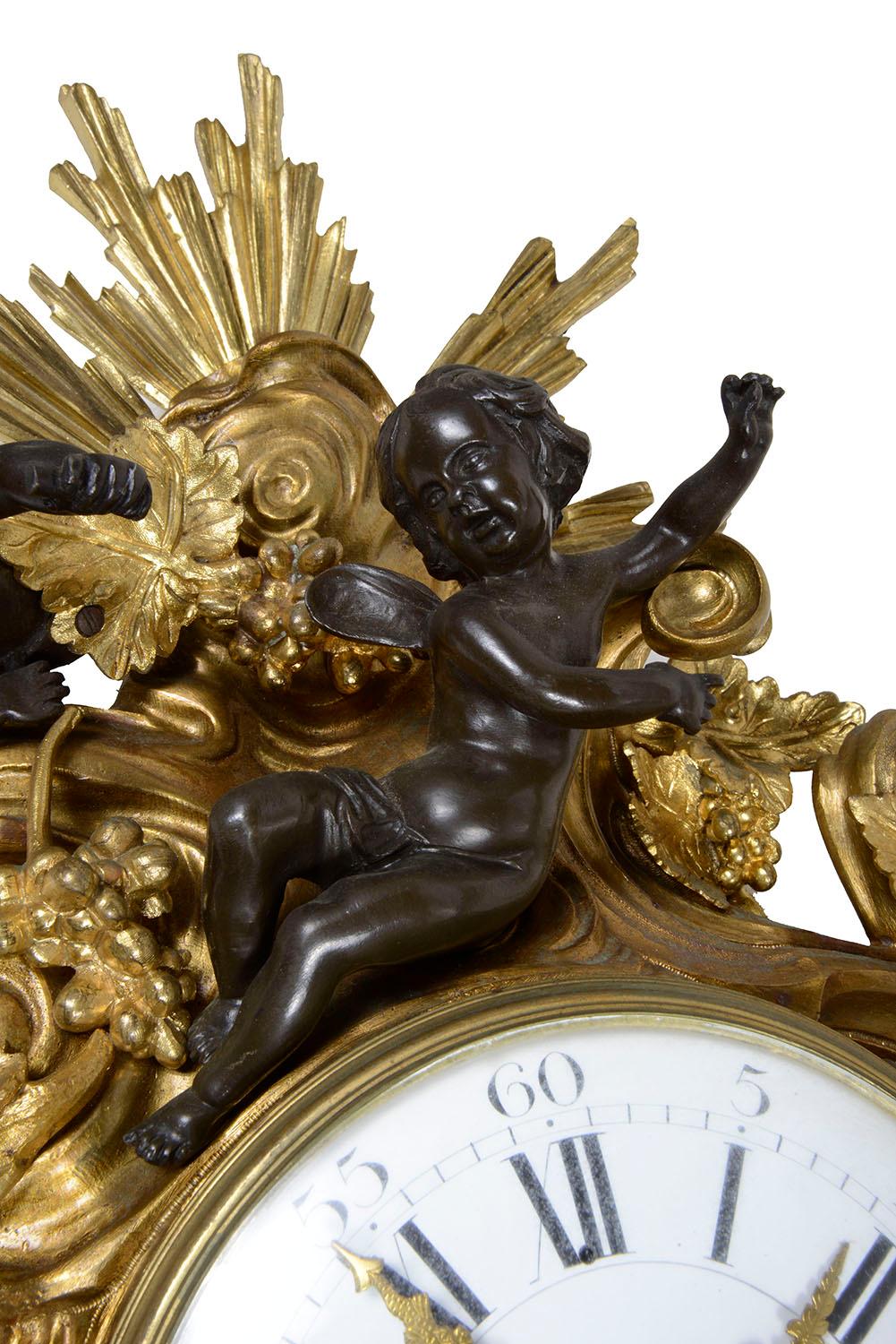 French 19th Century Rococo Cartel Wall Clock, in the Louis XVI Style In Good Condition For Sale In Brighton, Sussex