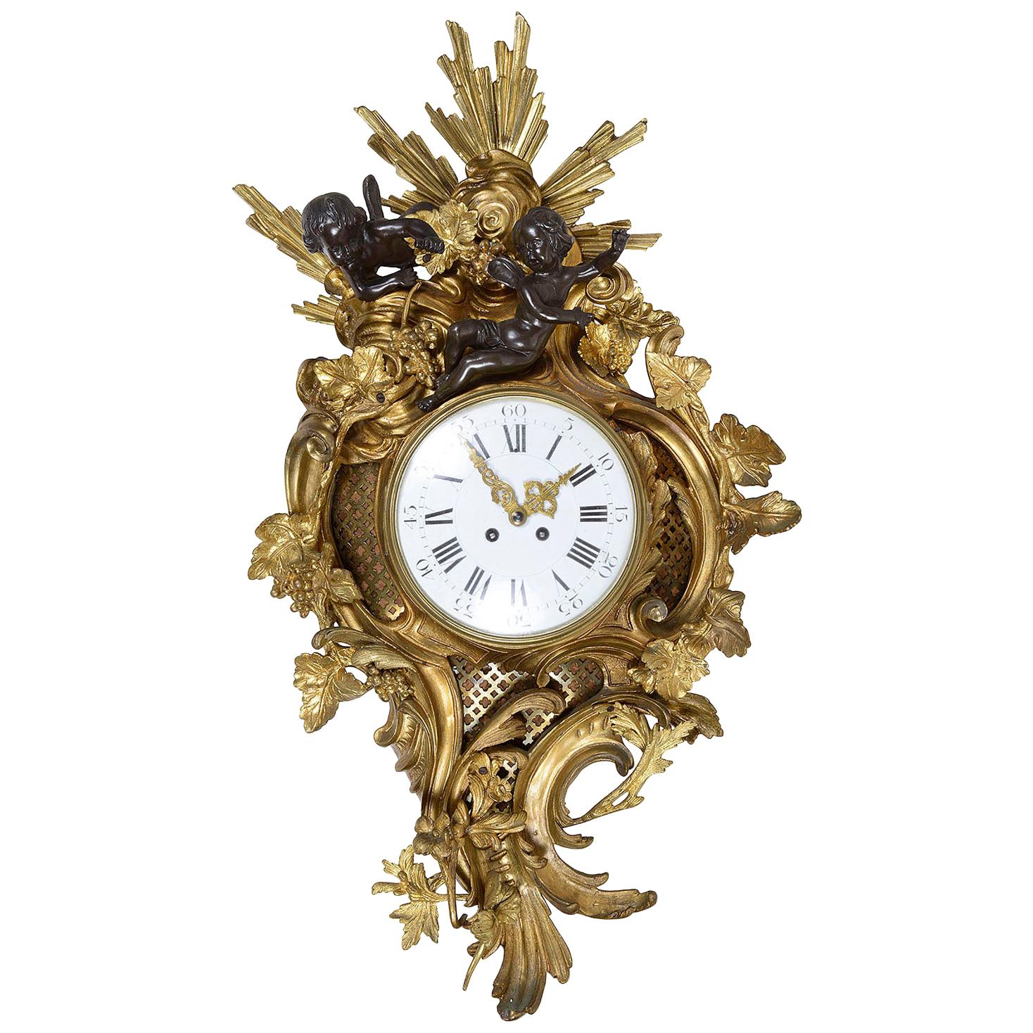 French 19th Century Rococo Cartel Wall Clock, in the Louis XVI Style