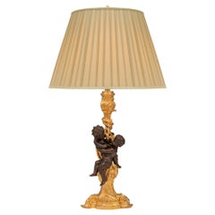 French 19th Century Rococo St. Ormolu and Patinated Bronze Lamp