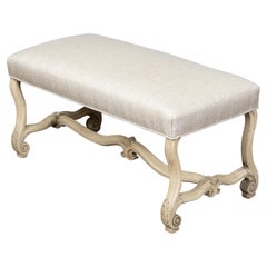 French 19th Century Rococo Style Bleached Wood Bench with Carved Scrolling Legs