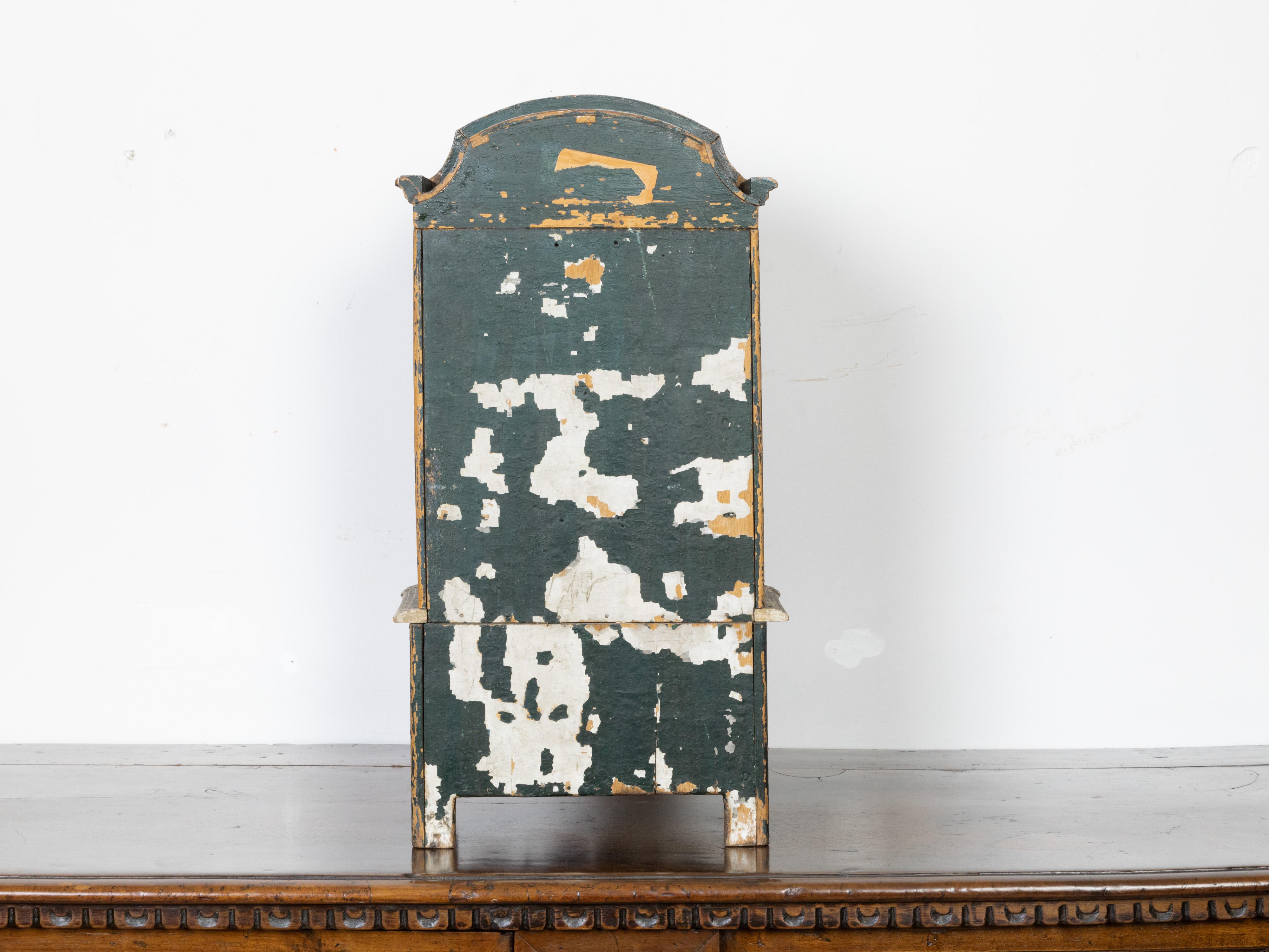 Wood French 19th Century Rococo Style Miniature Painted Cabinet with Arching Top For Sale
