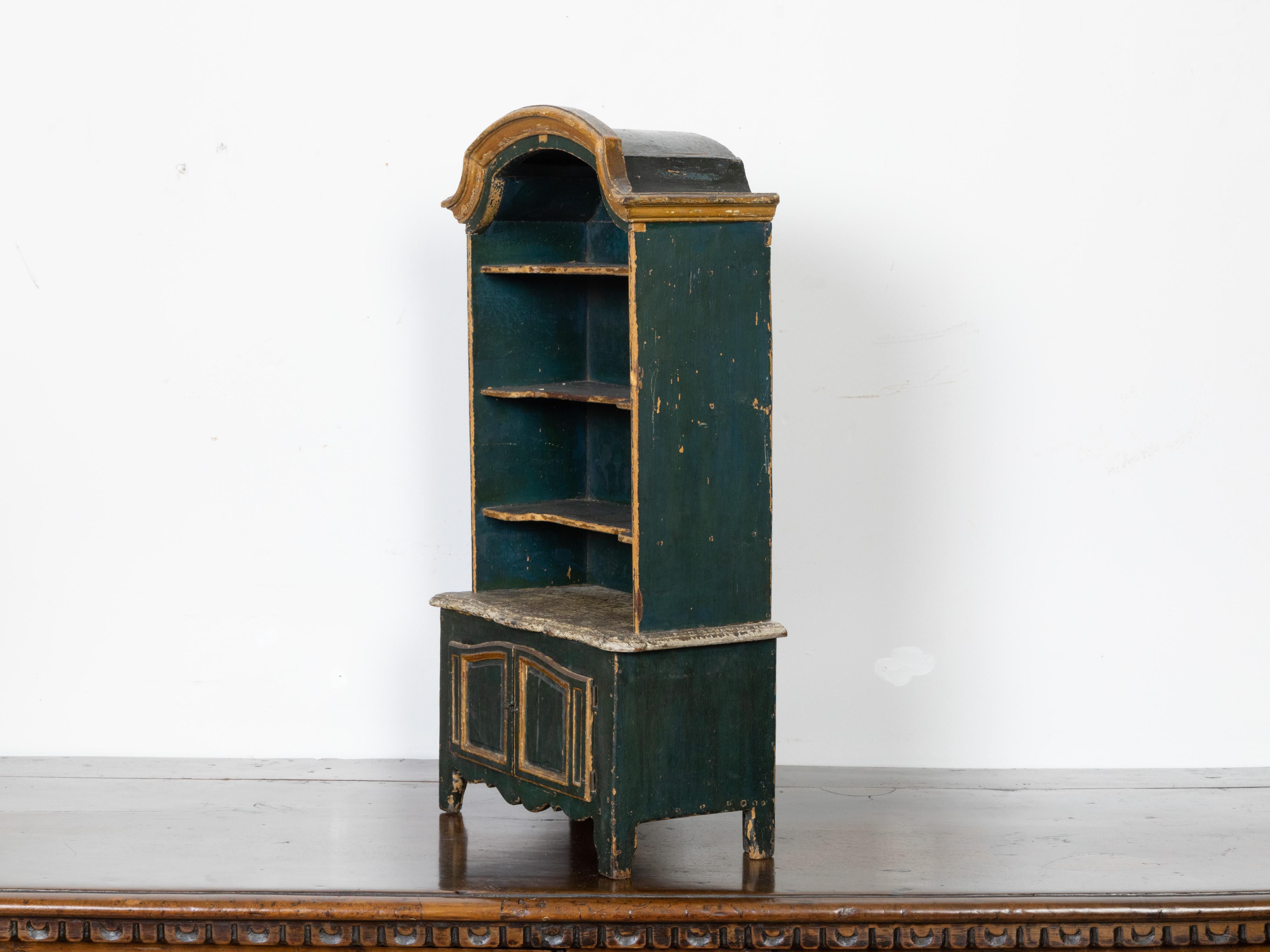 French 19th Century Rococo Style Miniature Painted Cabinet with Arching Top For Sale 2