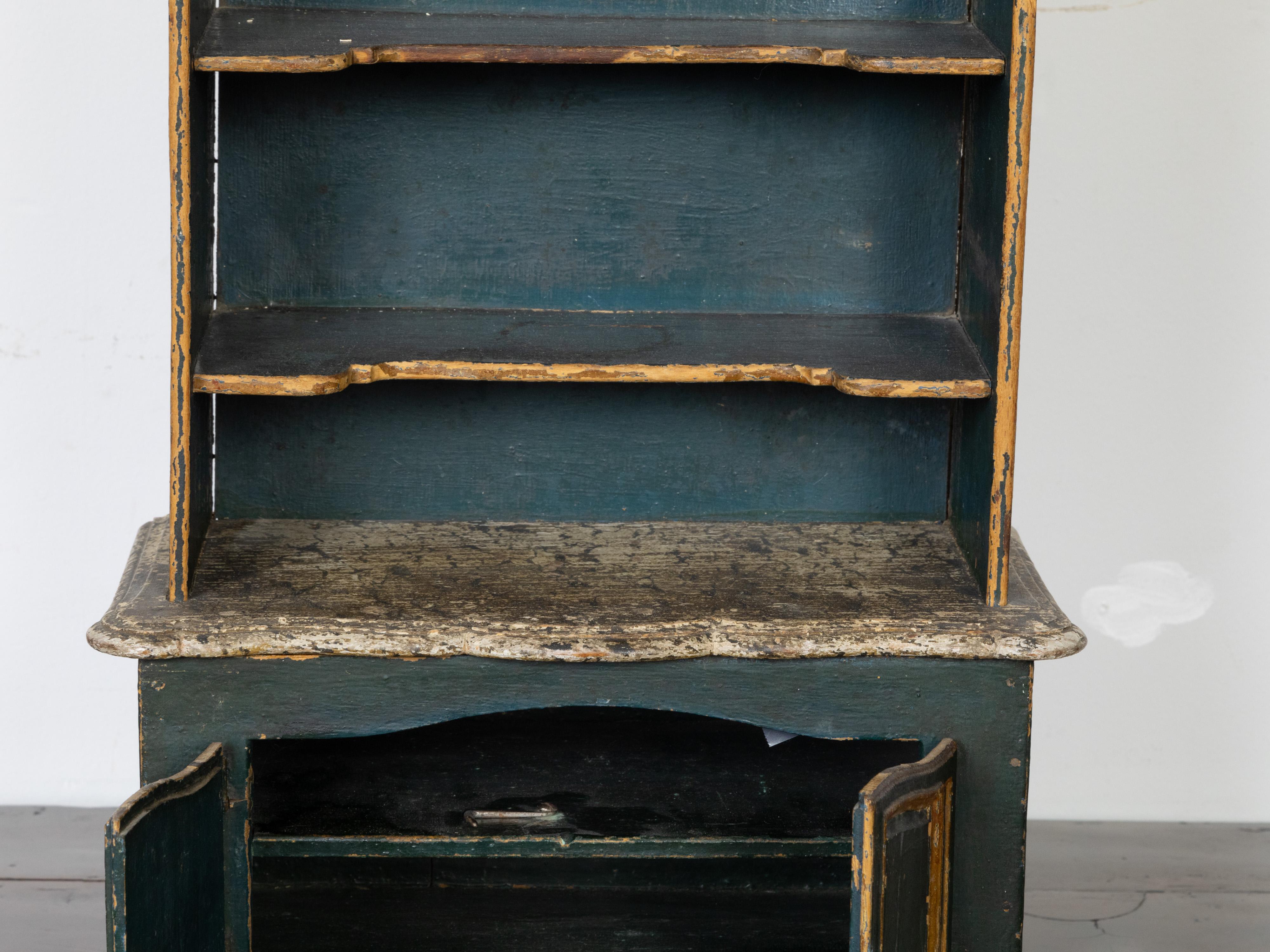 French 19th Century Rococo Style Miniature Painted Cabinet with Arching Top For Sale 4