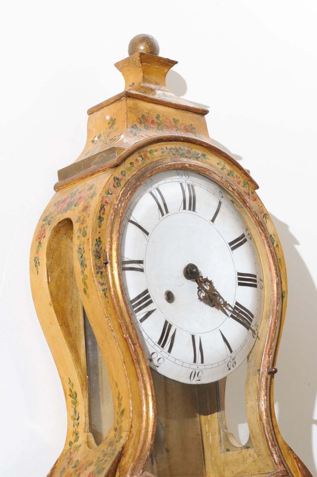 French 19th Century Rococo Style Tôle Wall Clock with Original Floral Décor 5