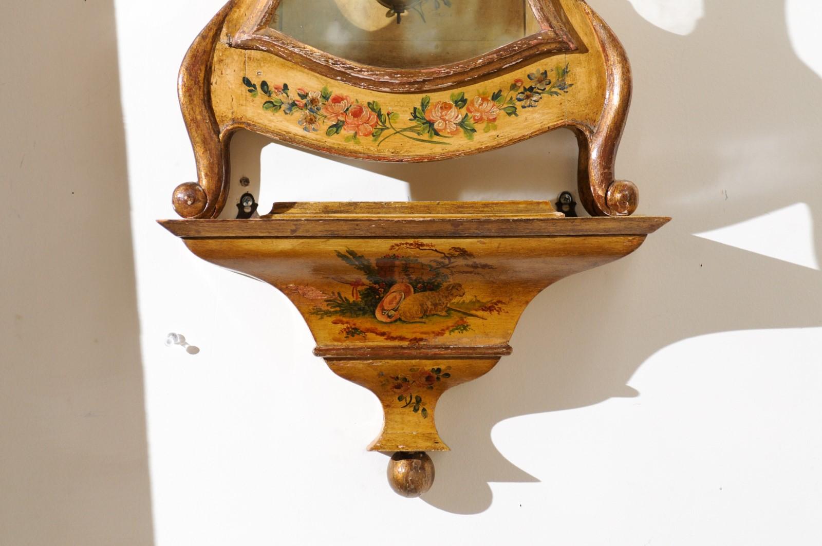 French 19th Century Rococo Style Tôle Wall Clock with Original Floral Décor 6