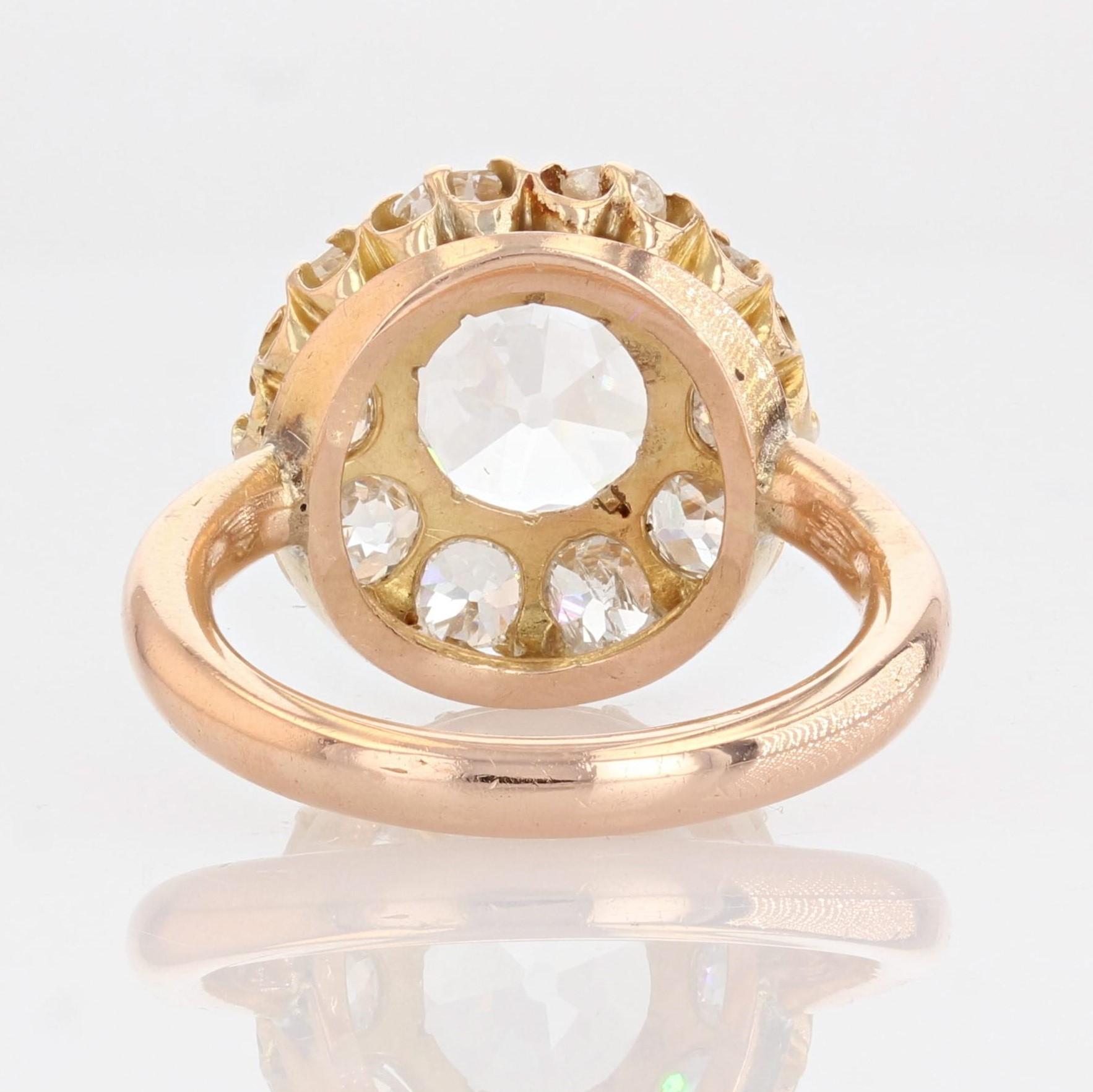 French 19th Century Rose- Cut Diamond 18 Karat Rose Gold Daisy Ring For Sale 1
