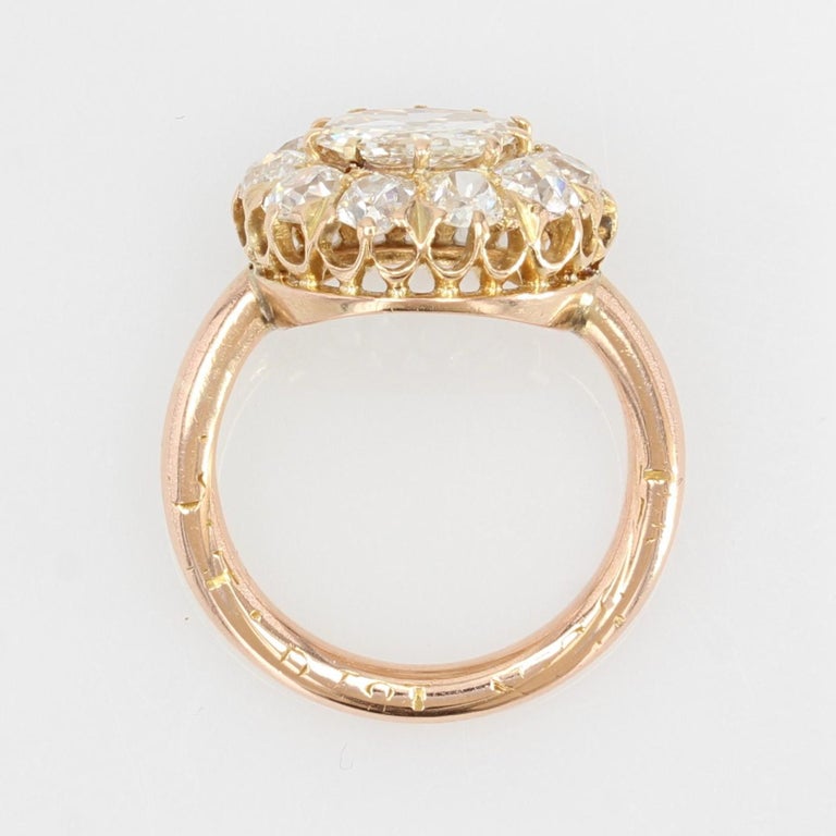 French 19th Century Rose- Cut Diamond 18 Karat Rose Gold Daisy Ring For Sale 10