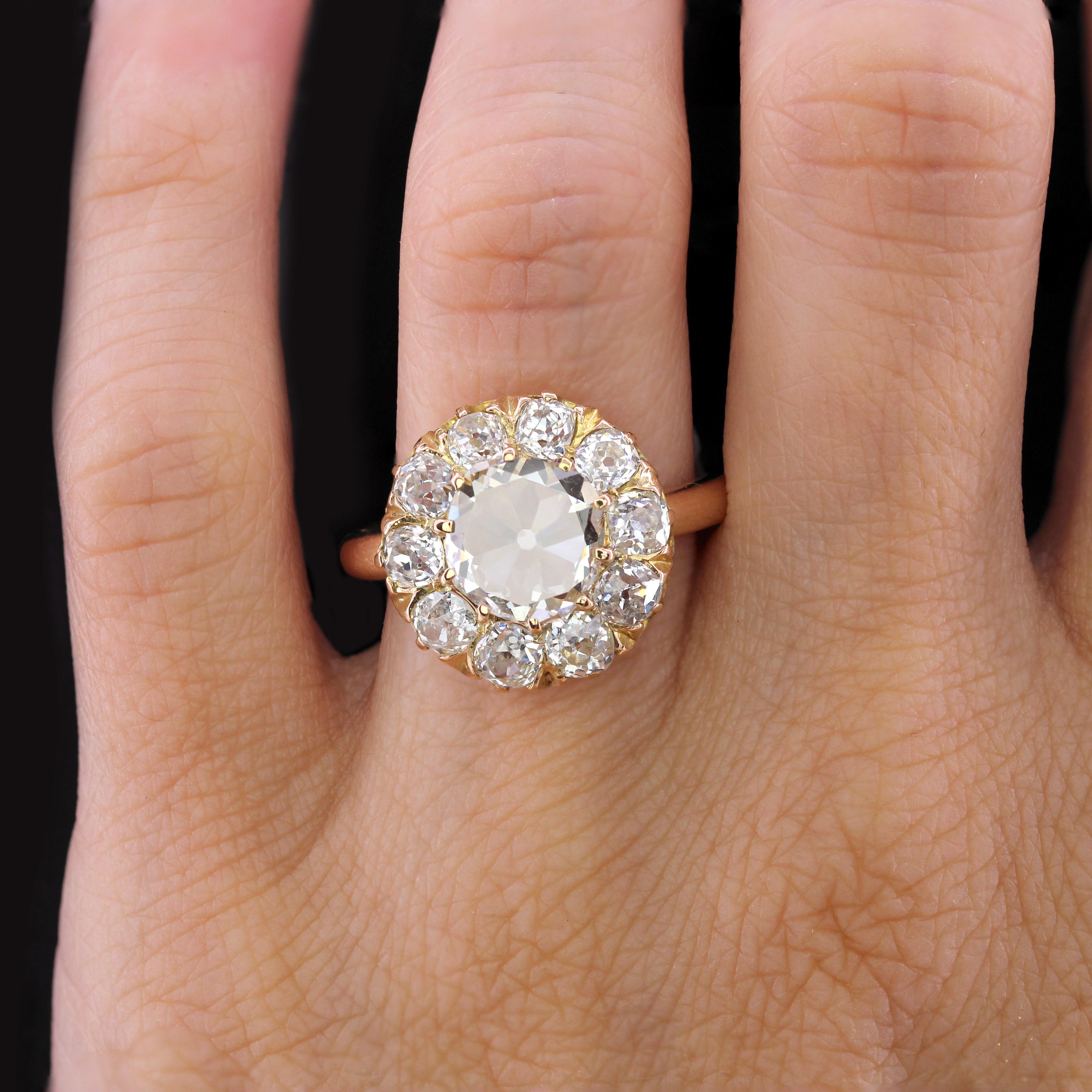 Napoleon III French 19th Century Rose- Cut Diamond 18 Karat Rose Gold Daisy Ring For Sale