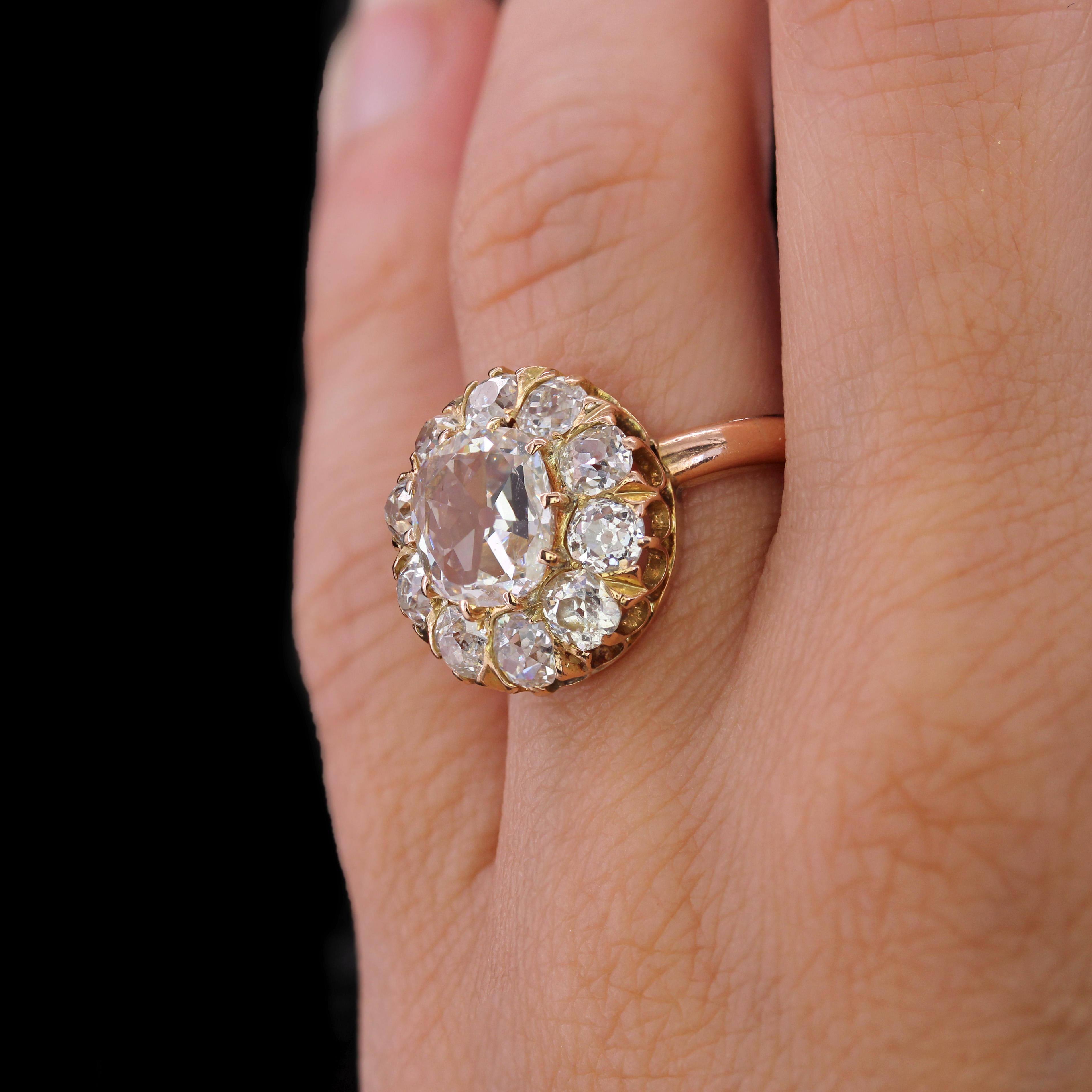 French 19th Century Rose- Cut Diamond 18 Karat Rose Gold Daisy Ring For Sale 5