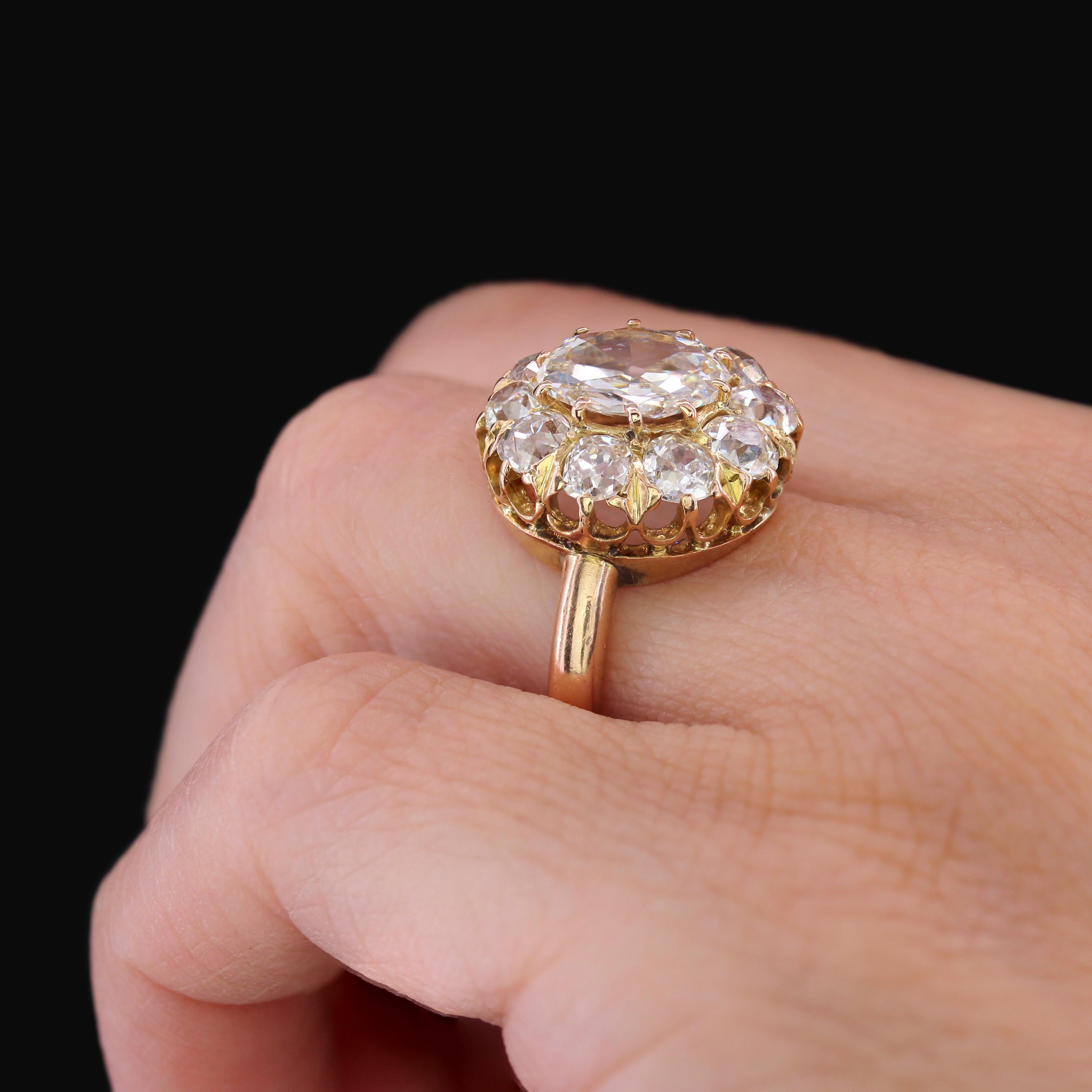 French 19th Century Rose- Cut Diamond 18 Karat Rose Gold Daisy Ring For Sale 2