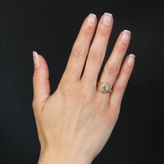 French 19th Century Rose- Cut Diamond 18 Karat Rose Gold Daisy Ring