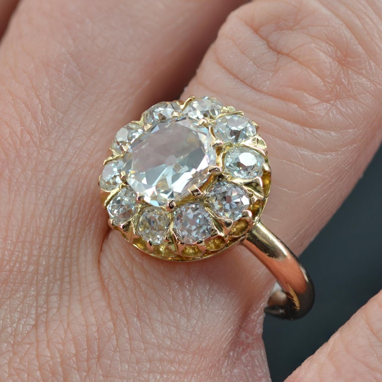 Rose Cut French 19th Century Rose- Cut Diamond 18 Karat Rose Gold Daisy Ring For Sale