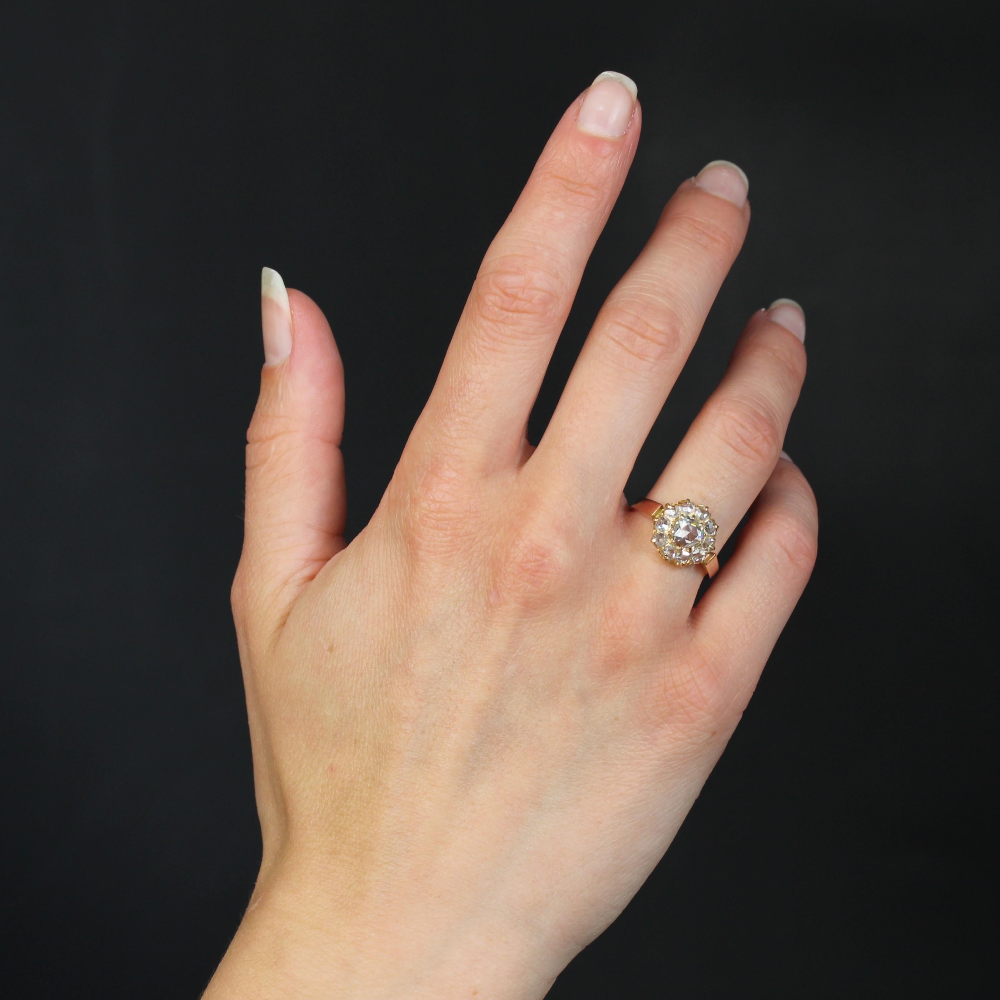 Rose Cut French 19th Century Rose- Cut Diamond 18 Karat Rose Gold Daisy Ring For Sale