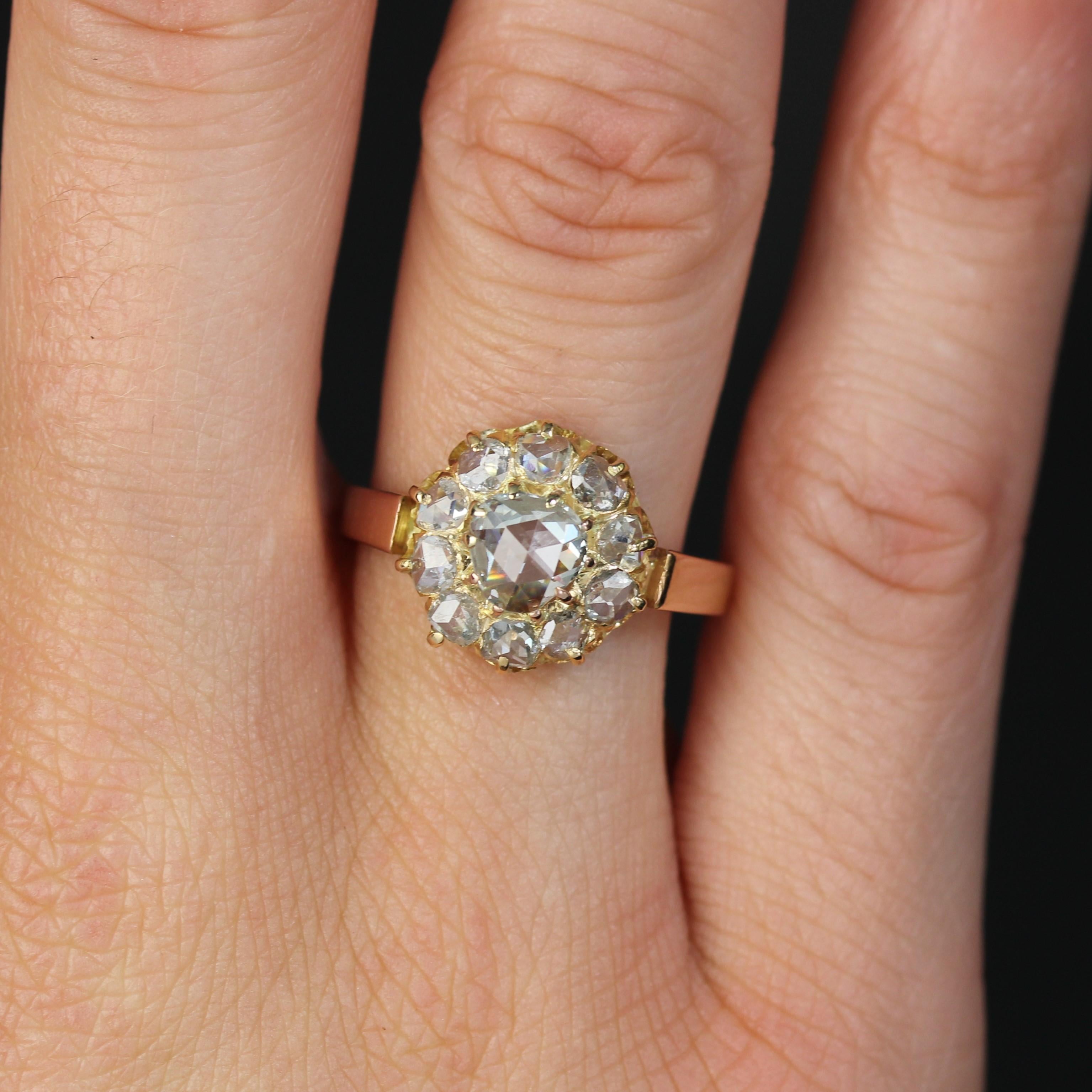 Women's French 19th Century Rose- Cut Diamond 18 Karat Rose Gold Daisy Ring For Sale