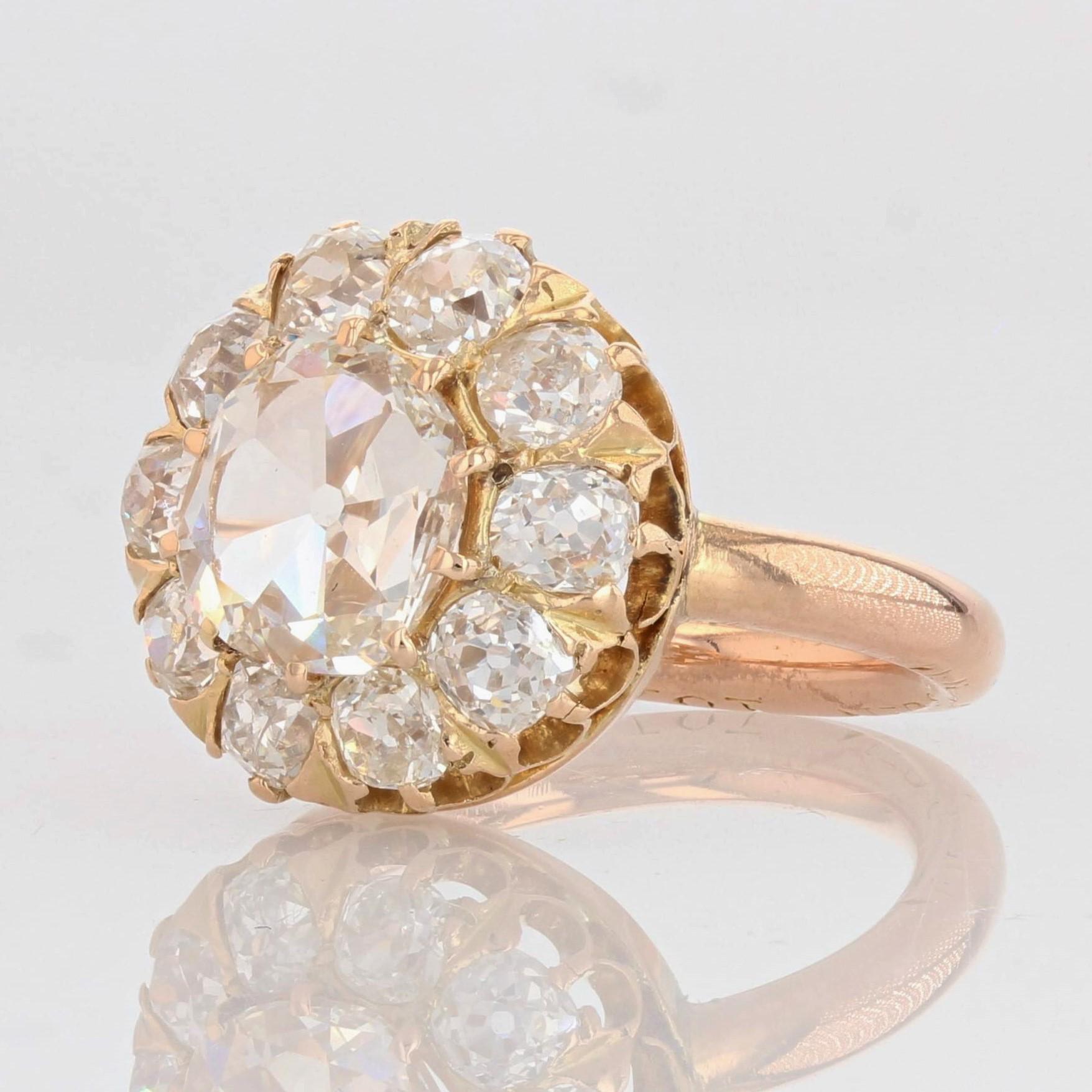 Rose Cut French 19th Century Rose- Cut Diamond 18 Karat Rose Gold Daisy Ring For Sale