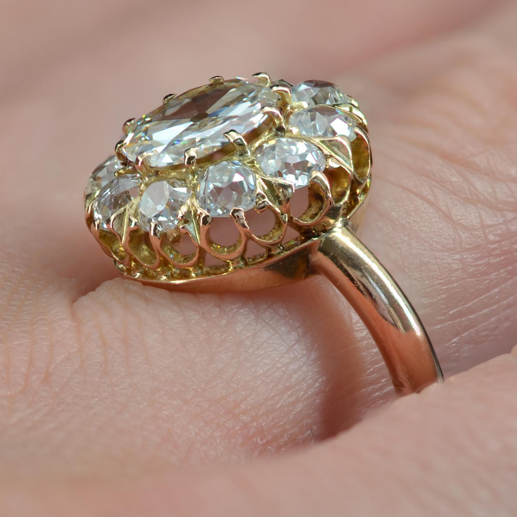 Women's French 19th Century Rose- Cut Diamond 18 Karat Rose Gold Daisy Ring For Sale