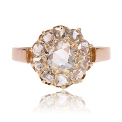 French 19th Century Rose- Cut Diamond 18 Karat Rose Gold Daisy Ring