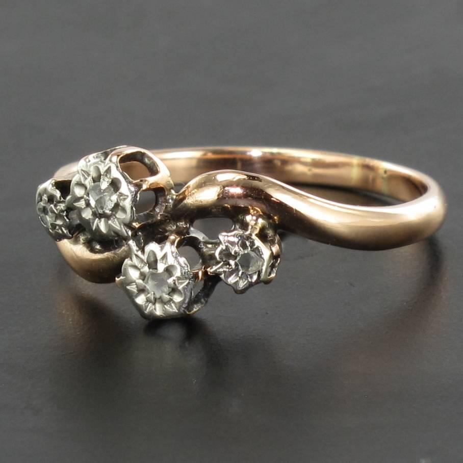 French 19th Century Rose Cut Diamond 18 Karat Rose Gold Ring In Good Condition In Poitiers, FR