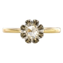 French 19th Century Rose-Cut Diamond 18 Karat Yellow Gold Solitaire Ring