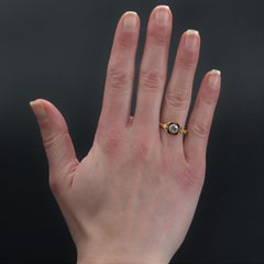 French 19th Century Rose Cut Diamond Black Enamel Solitaire Ring