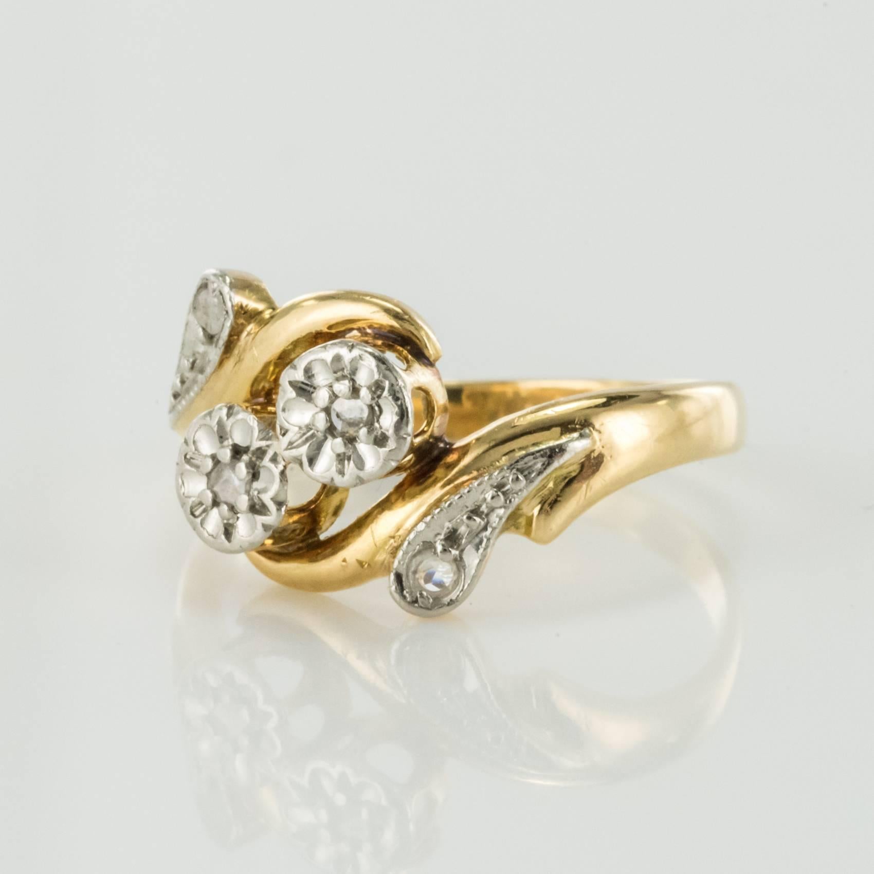 Napoleon III French 19th Century Rose Cut Diamond Yellow Gold Ring
