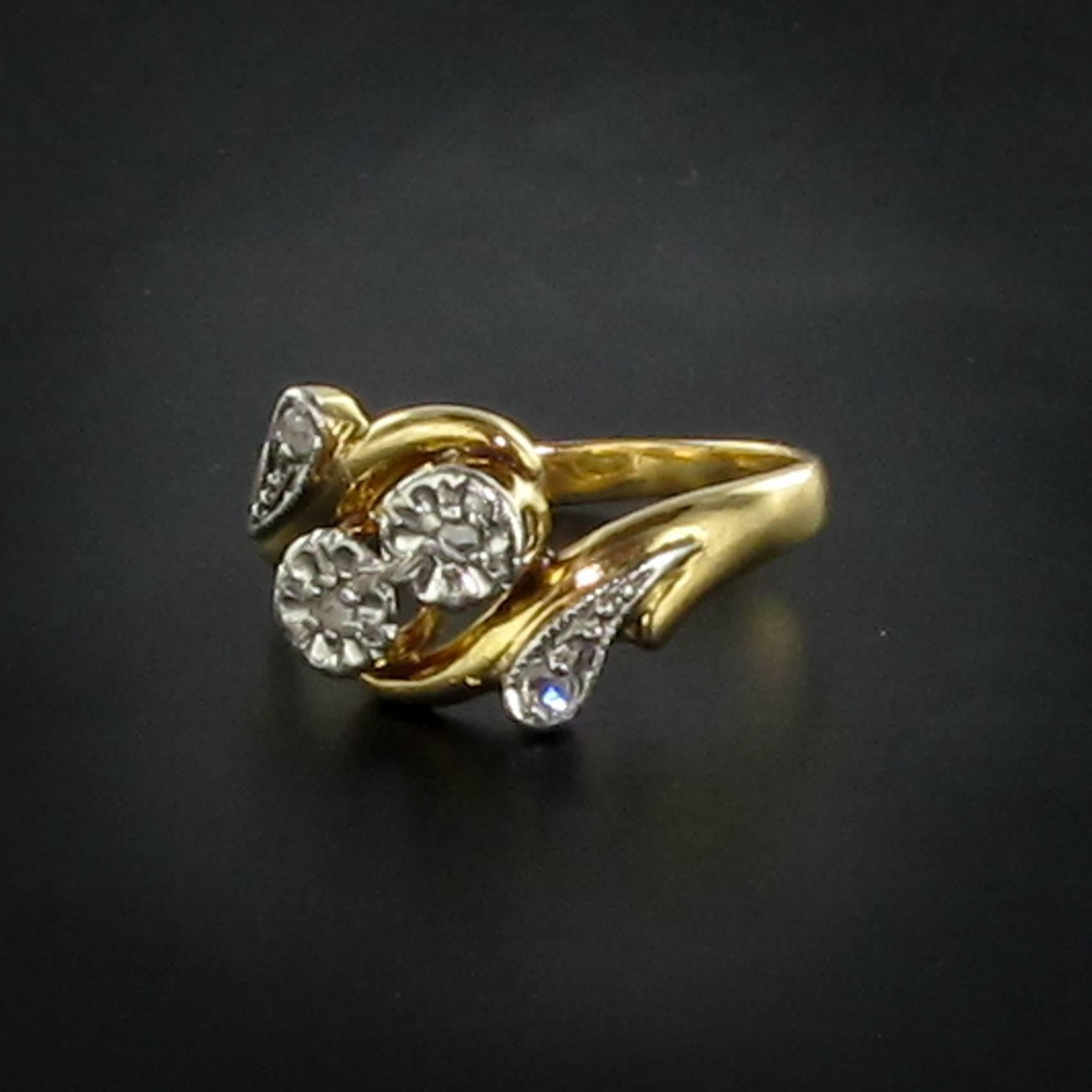 Women's French 19th Century Rose Cut Diamond Yellow Gold Ring
