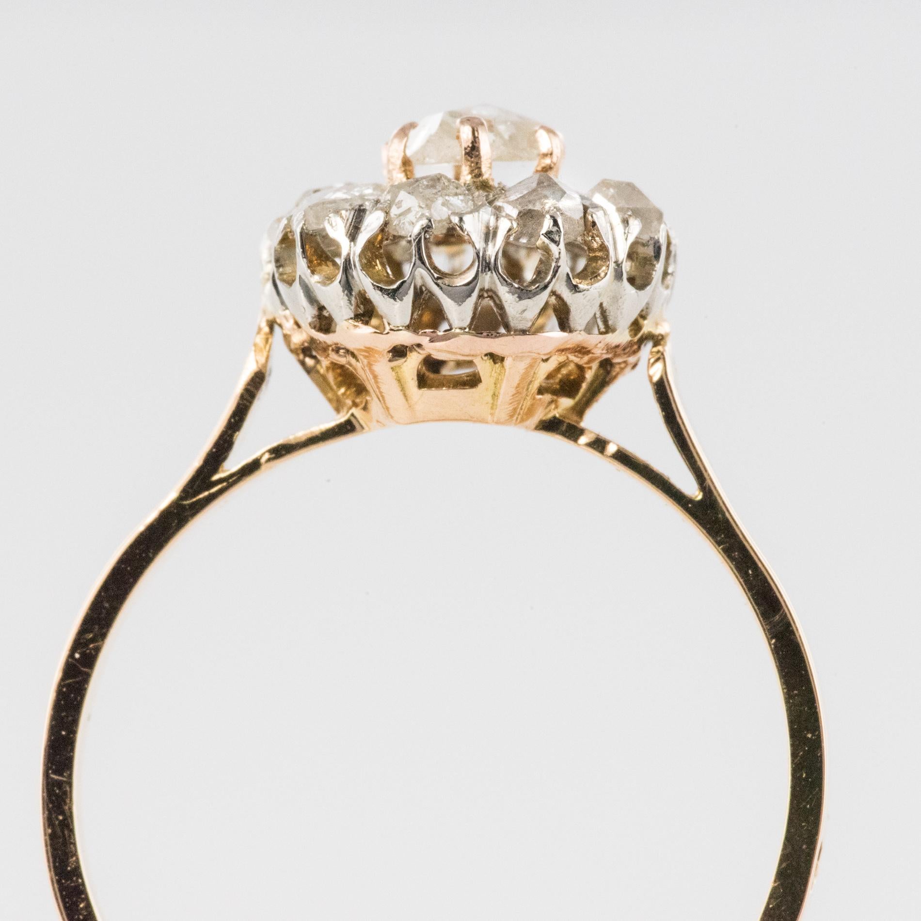 French 19th Century Rose Cut Diamonds 18 Karat Yellow Gold Daisy Ring 4