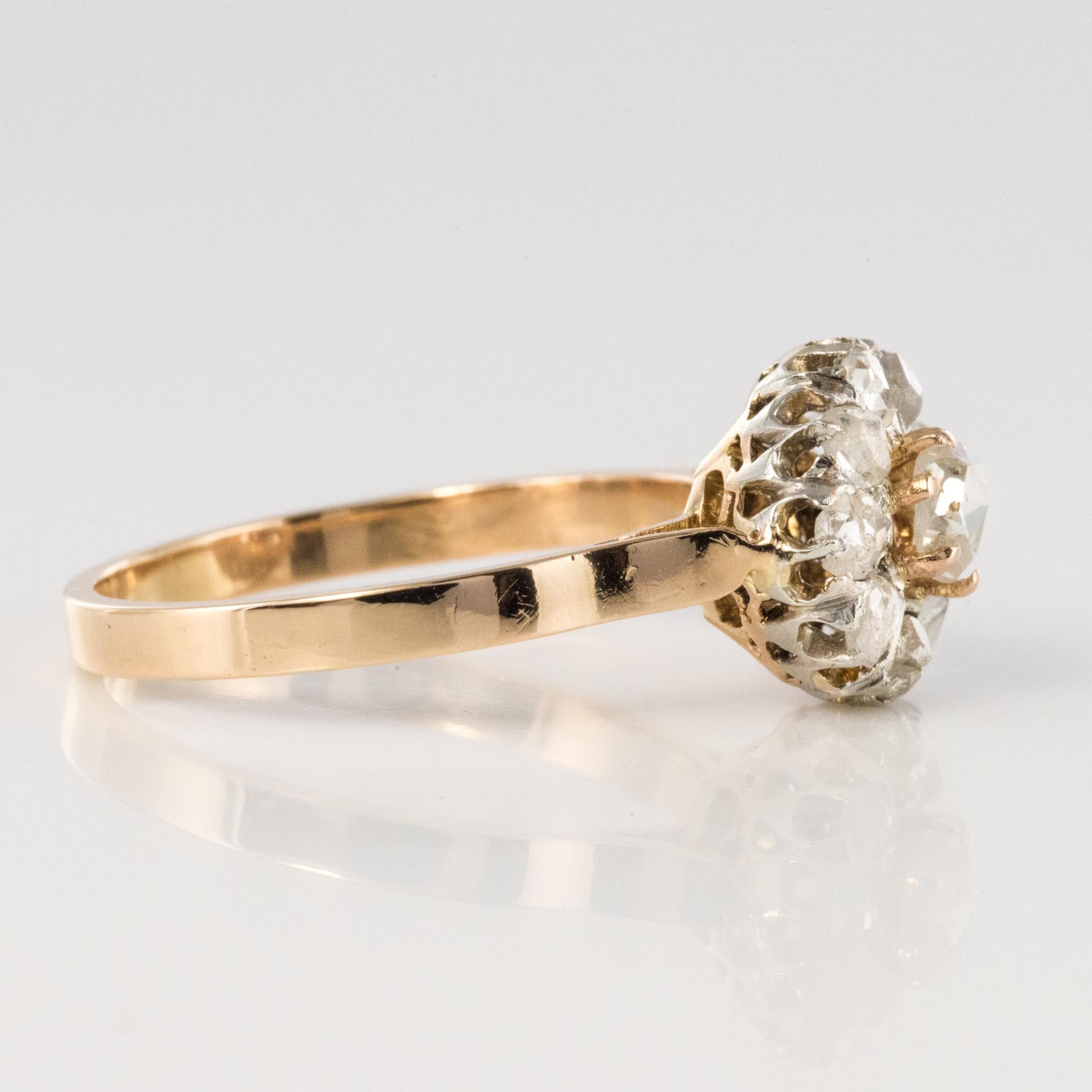 French 19th Century Rose Cut Diamonds 18 Karat Yellow Gold Daisy Ring 7